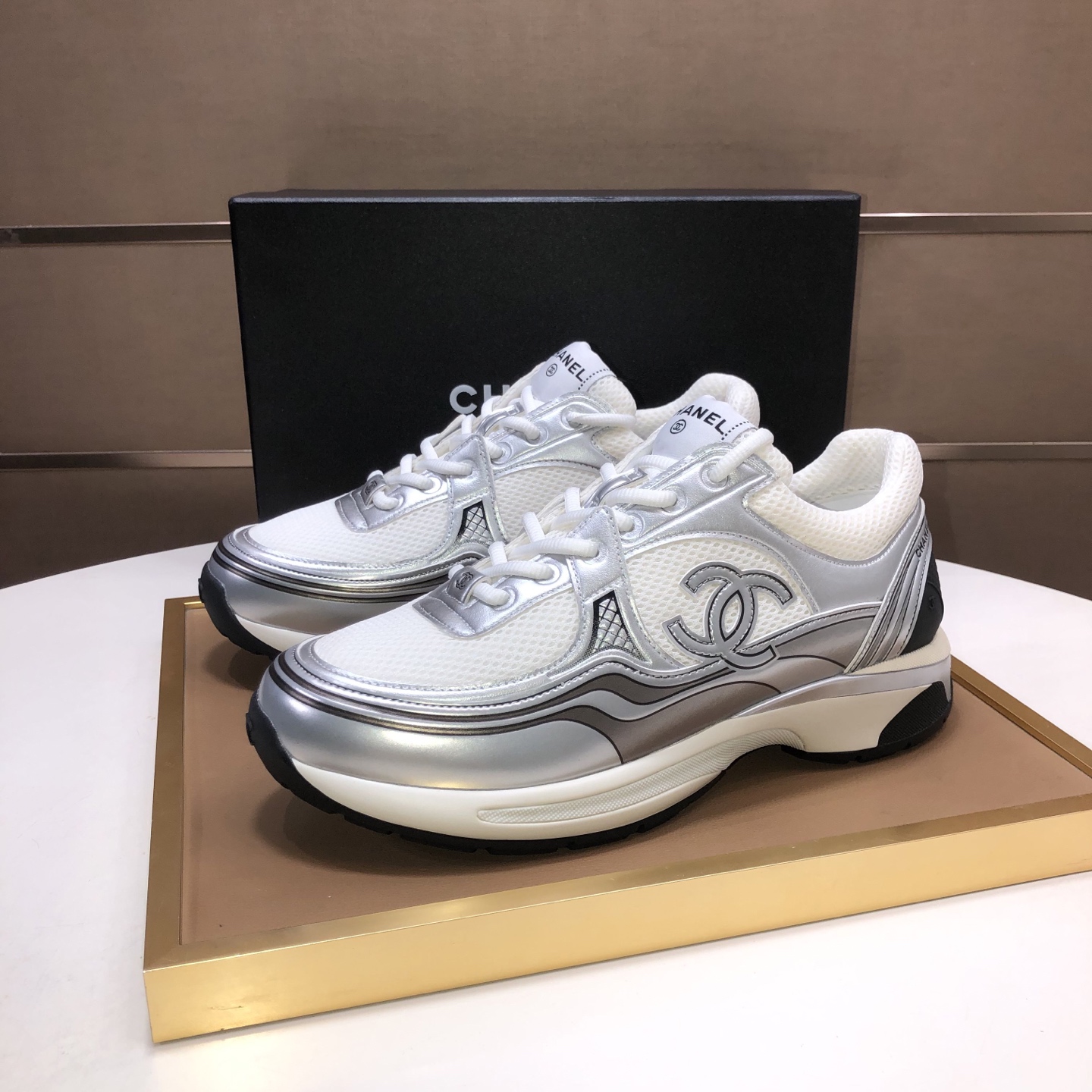 Chanel 原廠品質銀白拼接厚底運動鞋 女士休閒鞋 奢華時尚款｜歐美奢侈品精品推薦