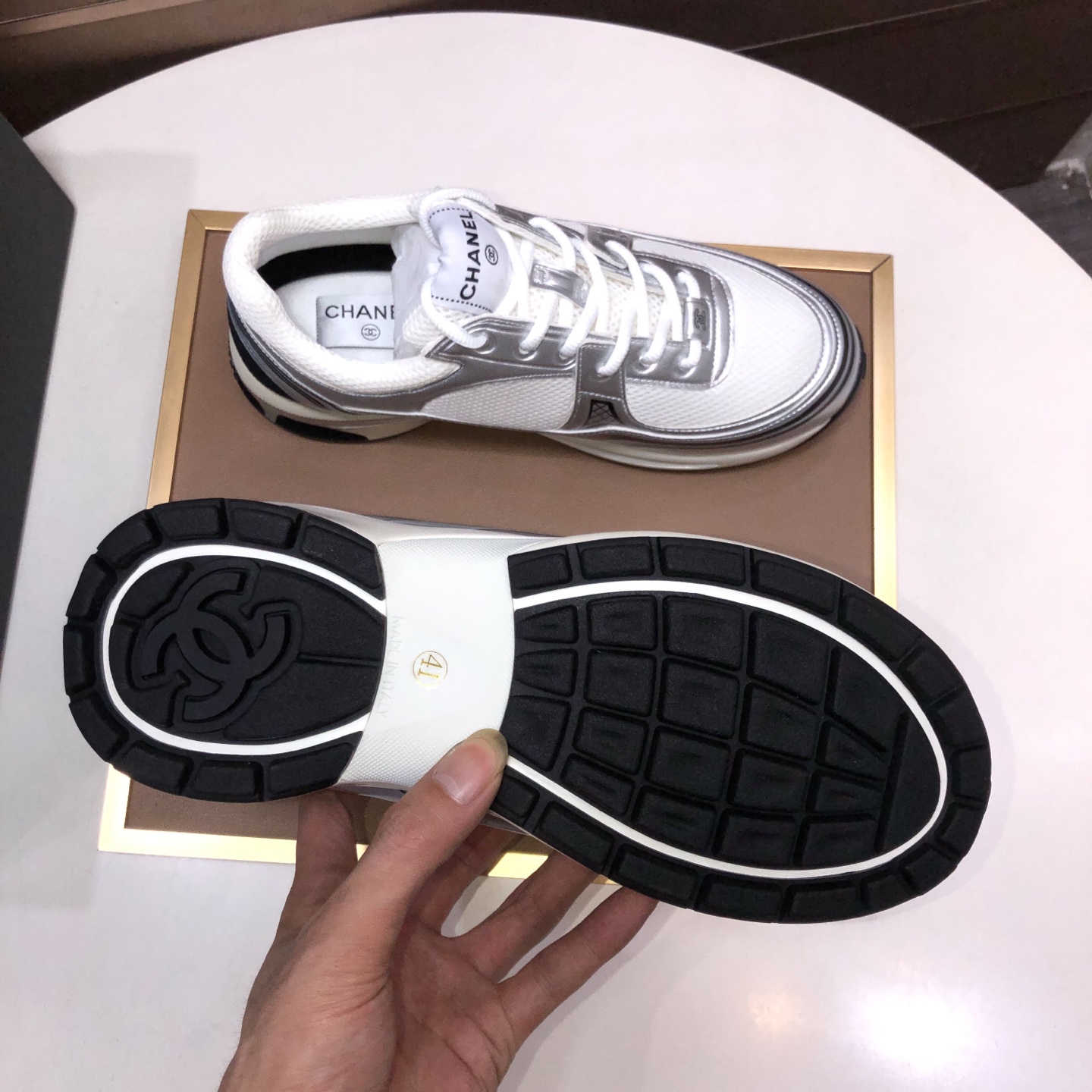 Chanel 原廠品質銀白拼接厚底運動鞋 女士休閒鞋 奢華時尚款｜歐美奢侈品精品推薦