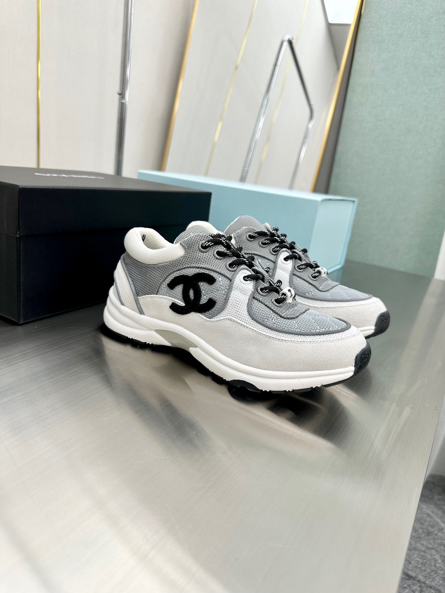 Chanel 原單灰白網布厚底運動鞋 女士輕奢時尚老爹鞋｜歐美奢侈品精品推薦