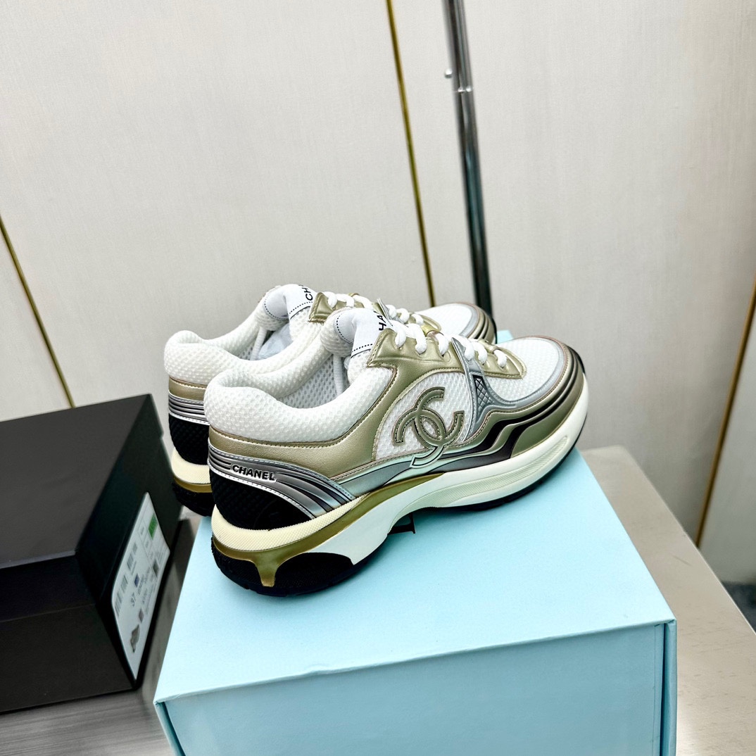 Chanel 原單香檳金拼白厚底運動鞋 女士網面老爹鞋｜歐美奢侈品精品推薦