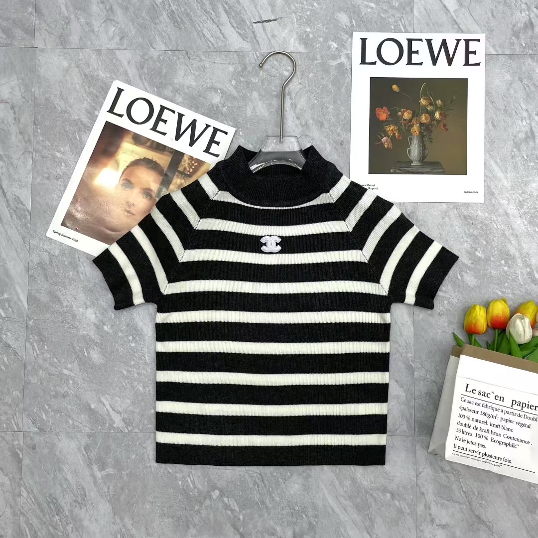 CHANEL條紋針織T恤 女款一比一精品仿製 簡約時尚百搭款|超A仿原單精品圖片 6 CHANEL條紋針織T恤 女款一比一精品仿製 簡約時尚百搭款|歐美奢侈品精品推薦