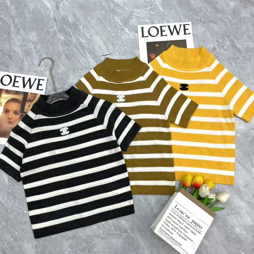 CHANEL條紋針織T恤 女款一比一精品仿製 簡約時尚百搭款|超A仿原單精品圖片 3 CHANEL條紋針織T恤 女款一比一精品仿製 簡約時尚百搭款|歐美奢侈品精品推薦