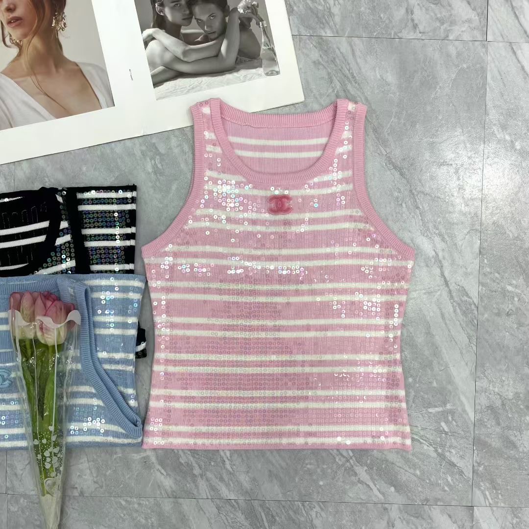 CHANEL亮片條紋無袖上衣 精品仿製針織背心 夏季閃耀款|超A仿原單精品圖片 11 CHANEL亮片條紋無袖上衣 精品仿製針織背心 夏季閃耀款|歐美奢侈品精品推薦