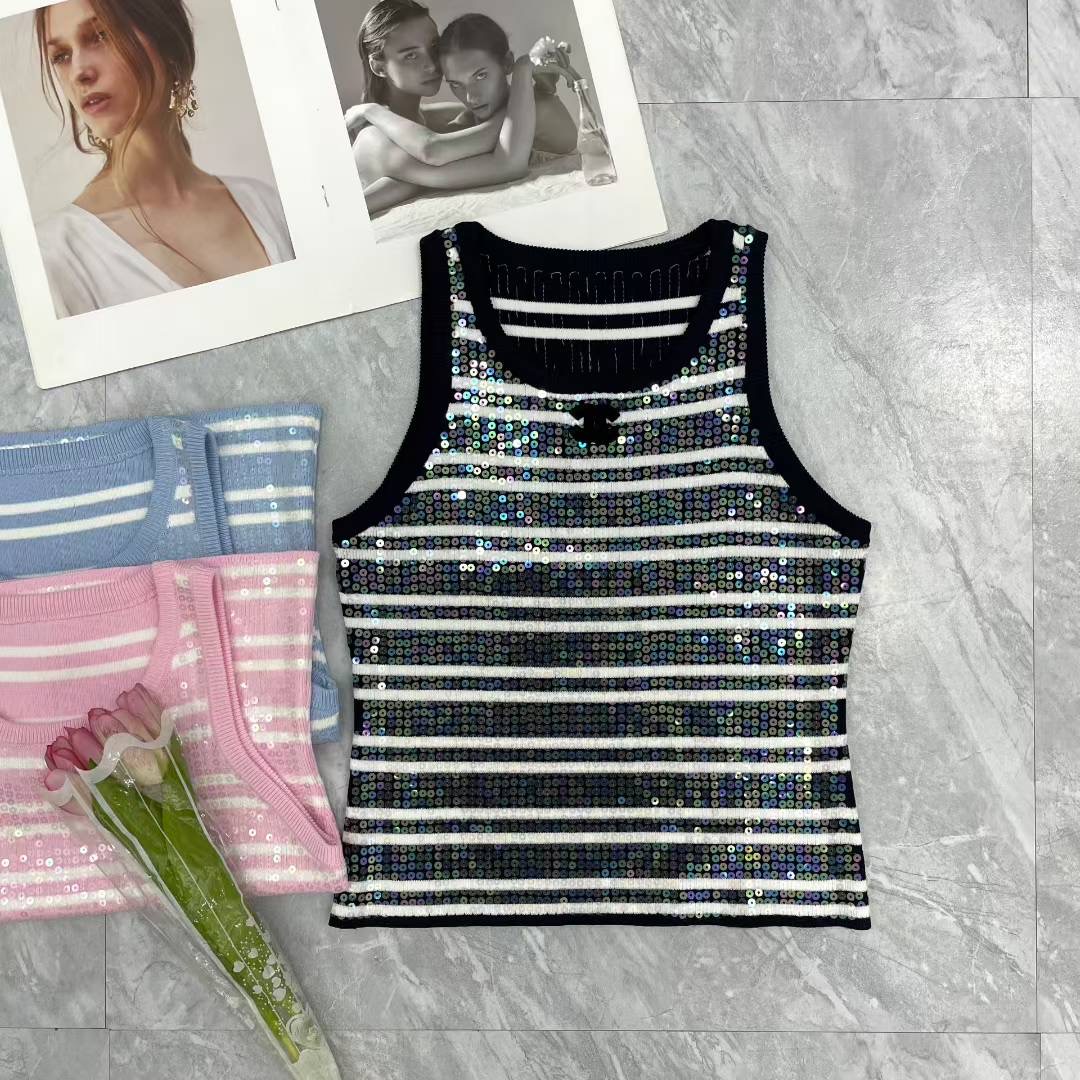 CHANEL亮片條紋無袖上衣 精品仿製針織背心 夏季閃耀款|超A仿原單精品圖片 10 CHANEL亮片條紋無袖上衣 精品仿製針織背心 夏季閃耀款|歐美奢侈品精品推薦