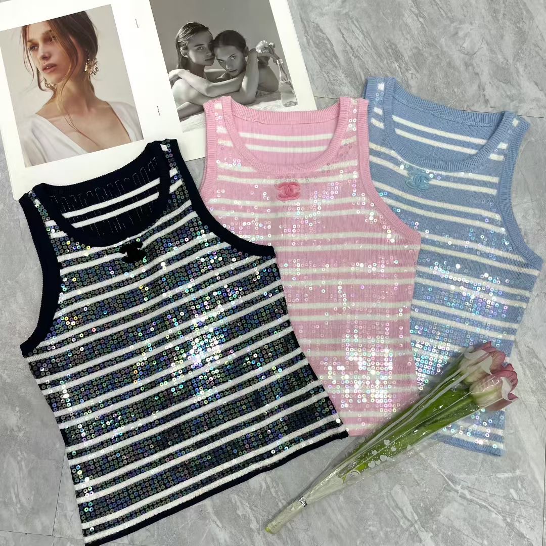 CHANEL亮片條紋無袖上衣 精品仿製針織背心 夏季閃耀款|超A仿原單精品圖片 2 CHANEL亮片條紋無袖上衣 精品仿製針織背心 夏季閃耀款|歐美奢侈品精品推薦
