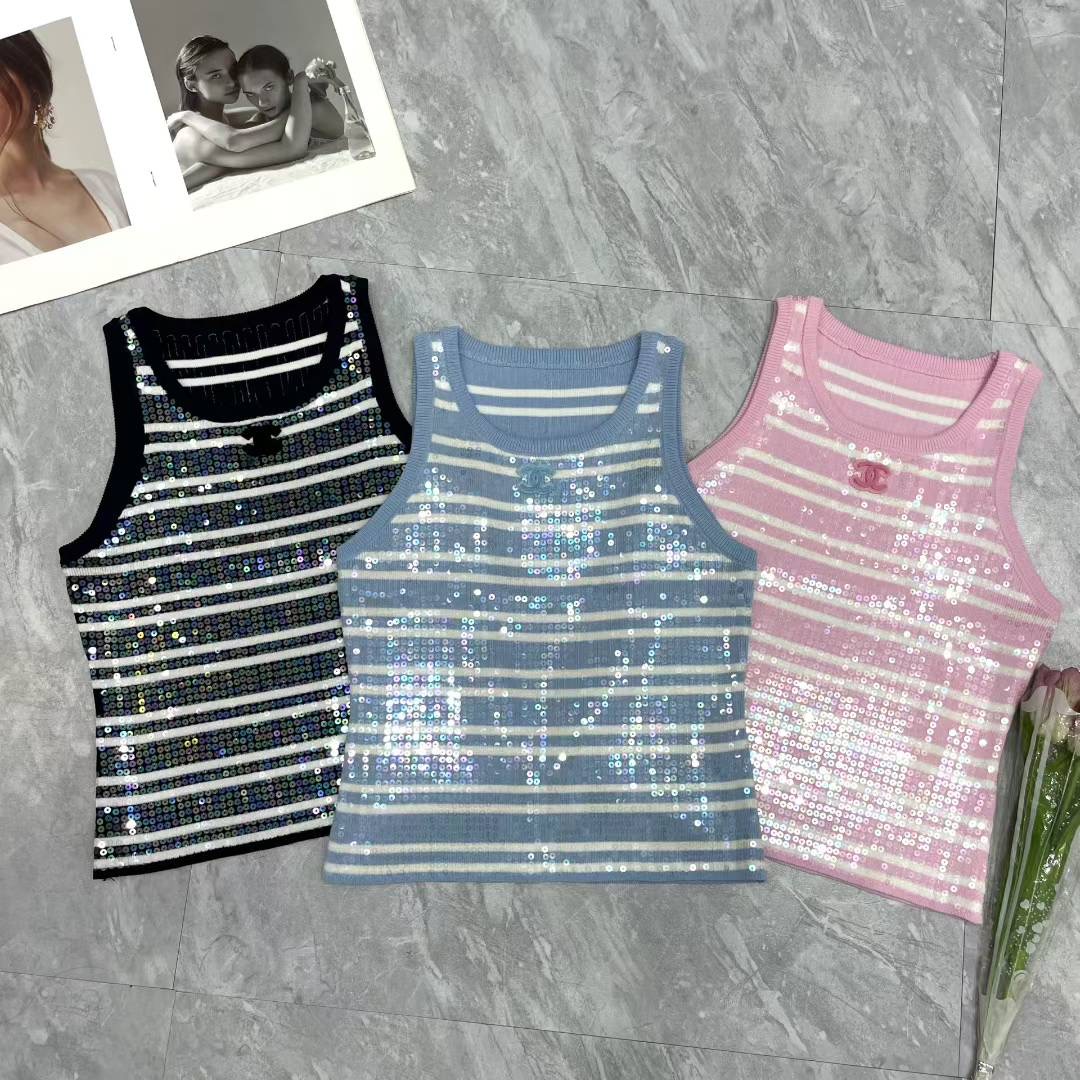CHANEL亮片條紋無袖上衣 精品仿製針織背心 夏季閃耀款|超A仿原單精品圖片 8 CHANEL亮片條紋無袖上衣 精品仿製針織背心 夏季閃耀款|歐美奢侈品精品推薦