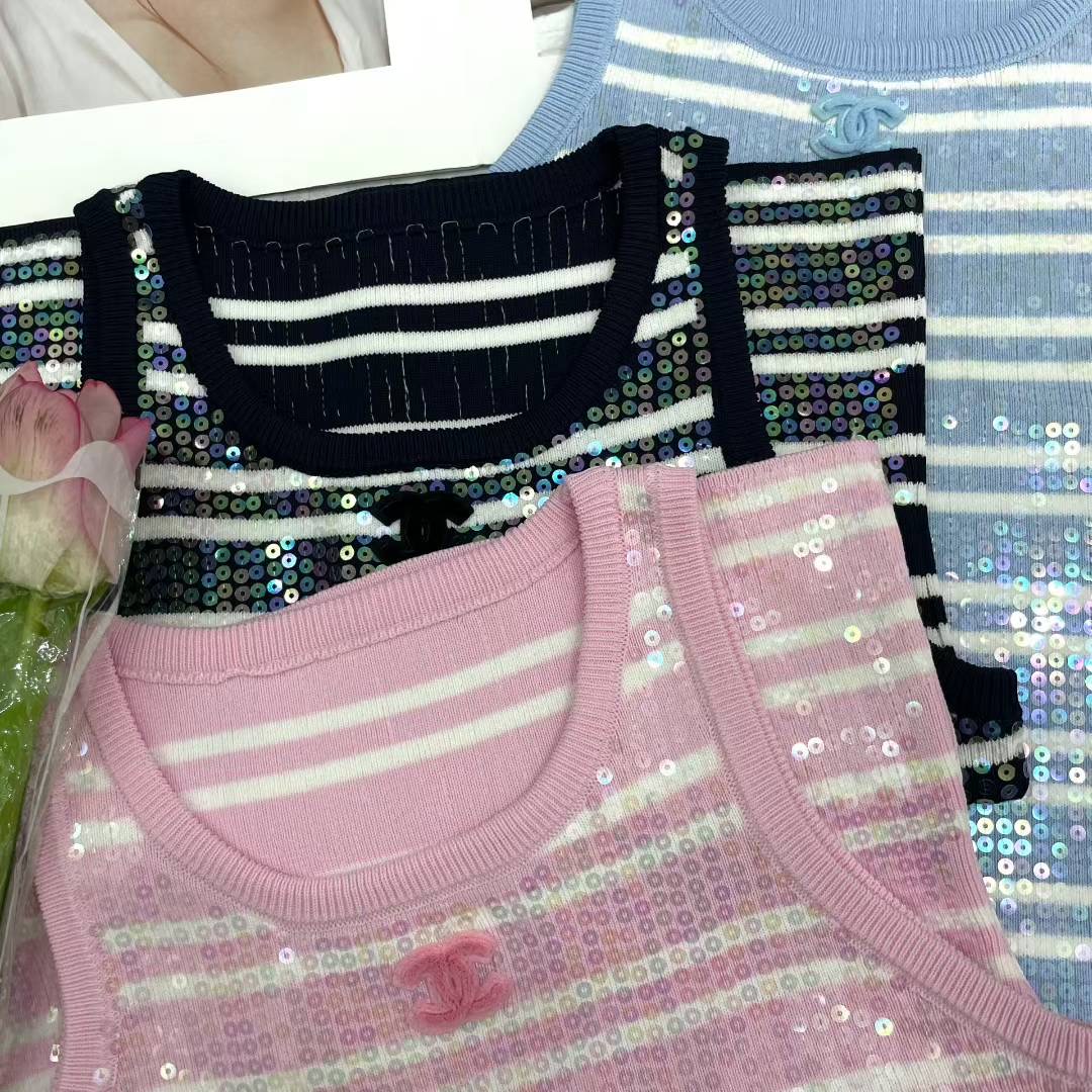 CHANEL亮片條紋無袖上衣 精品仿製針織背心 夏季閃耀款|超A仿原單精品圖片 7 CHANEL亮片條紋無袖上衣 精品仿製針織背心 夏季閃耀款|歐美奢侈品精品推薦
