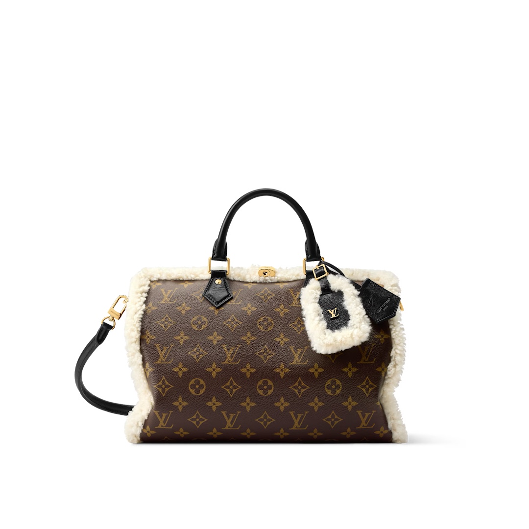 LV一比一女士老花羊羔絨手提包秋冬限定精品仿製