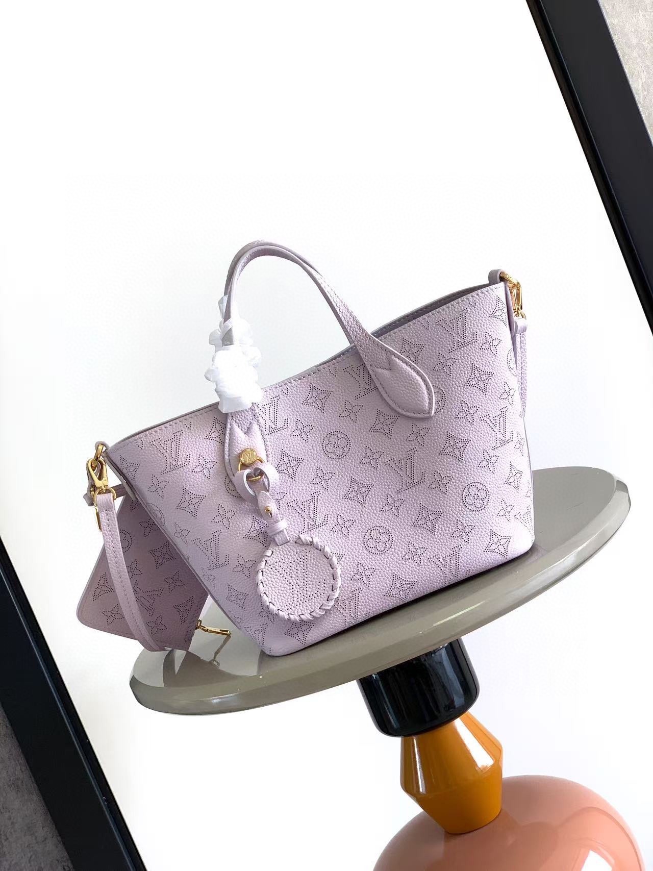 LV一比一女士托特包淡紫壓花皮革清新氣質款2025新作