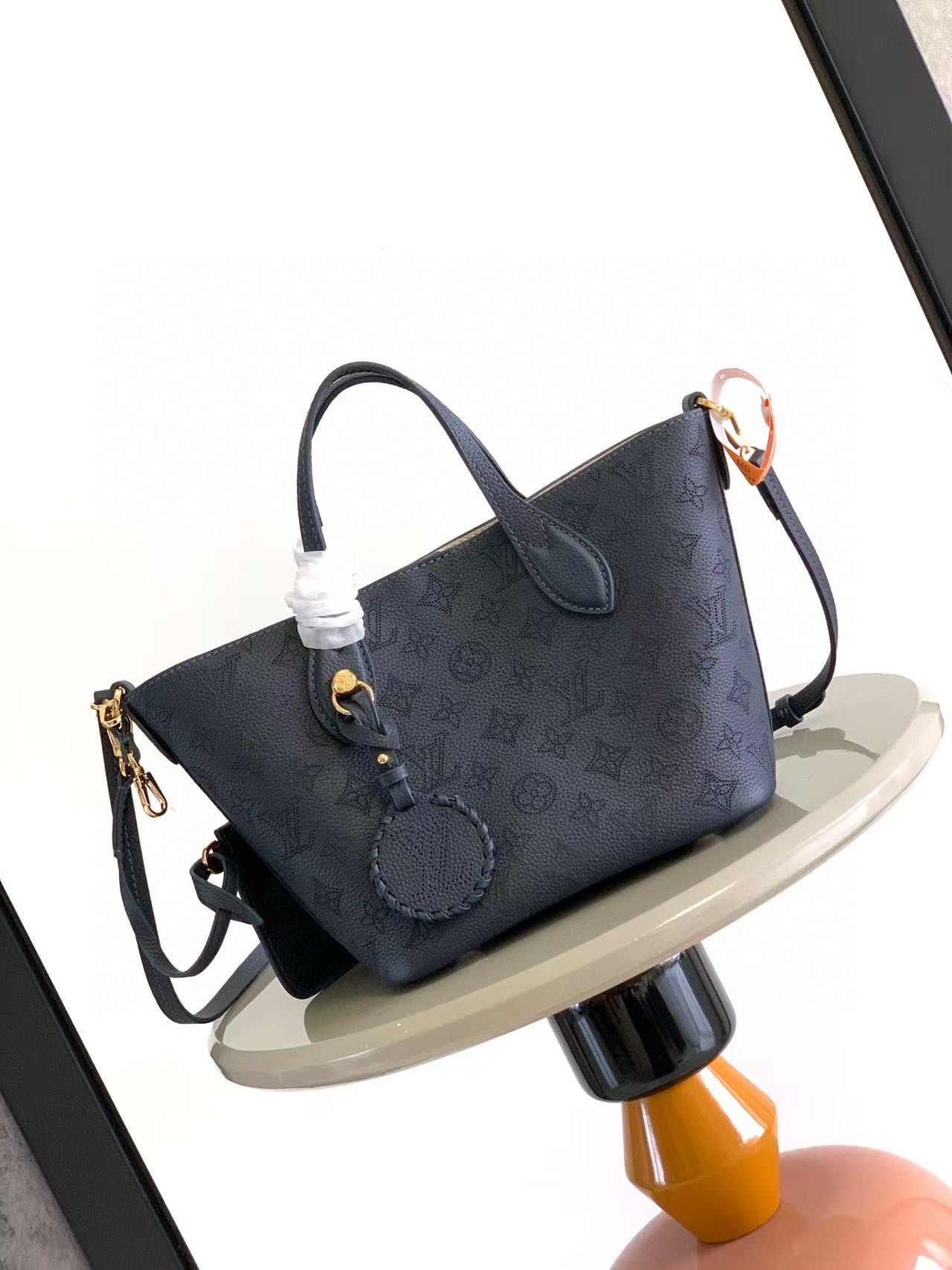 LV A貨女士托特包深藍壓花皮革高級質感通勤百搭