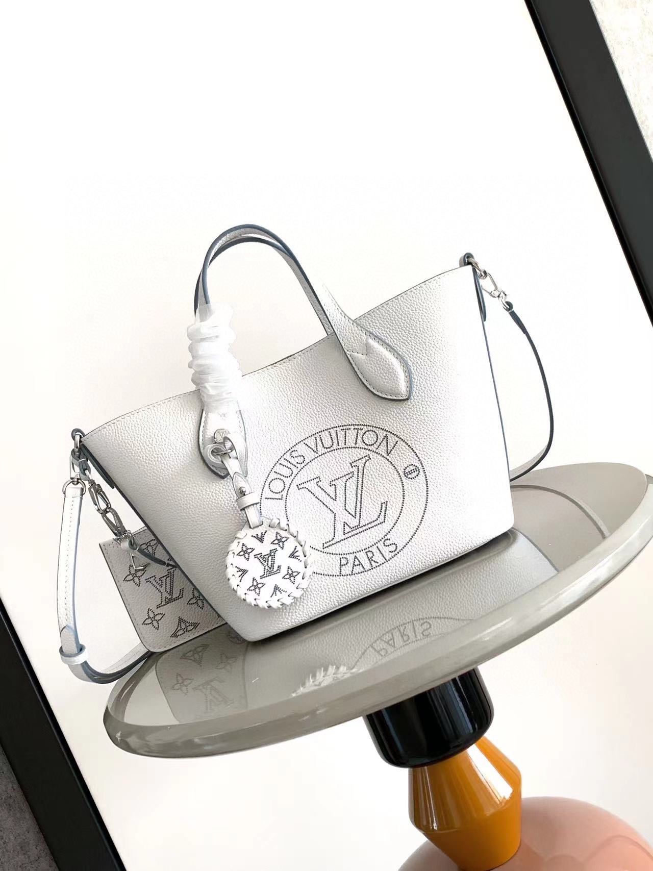LV原單女士托特包白色印花皮革輕奢通勤手提包
