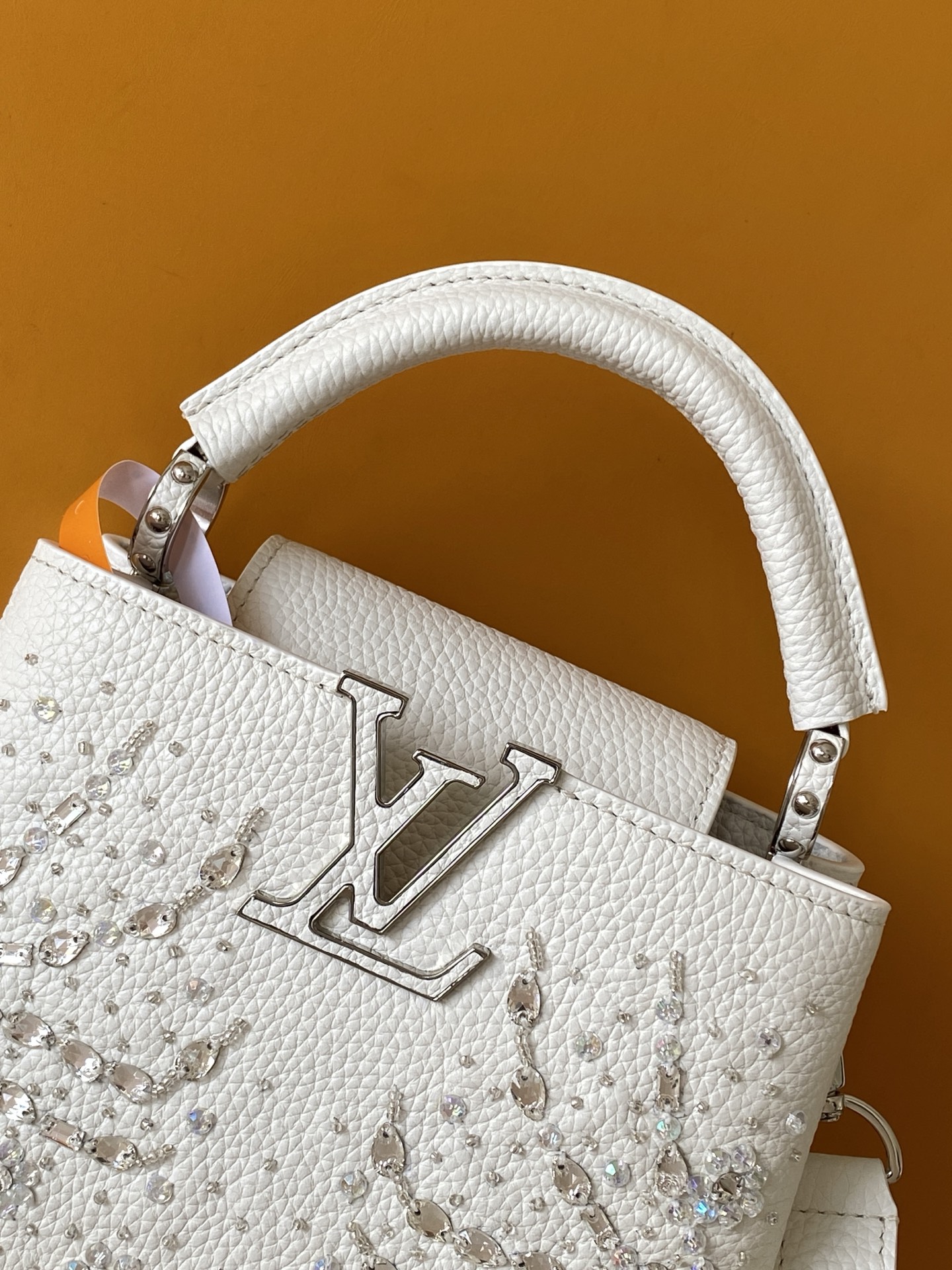 LV精品仿製女士手提包白色鑽飾刺繡小號款 奢華時尚氣質造型｜歐美奢侈品精品推薦