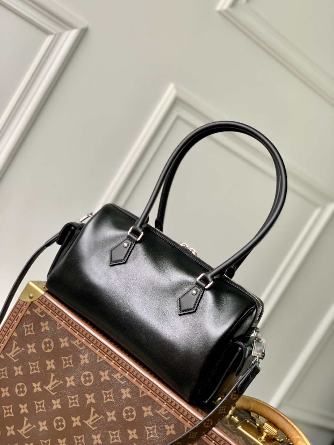LV高仿黑色拼Monogram波士頓包 經典手提設計高質感女包