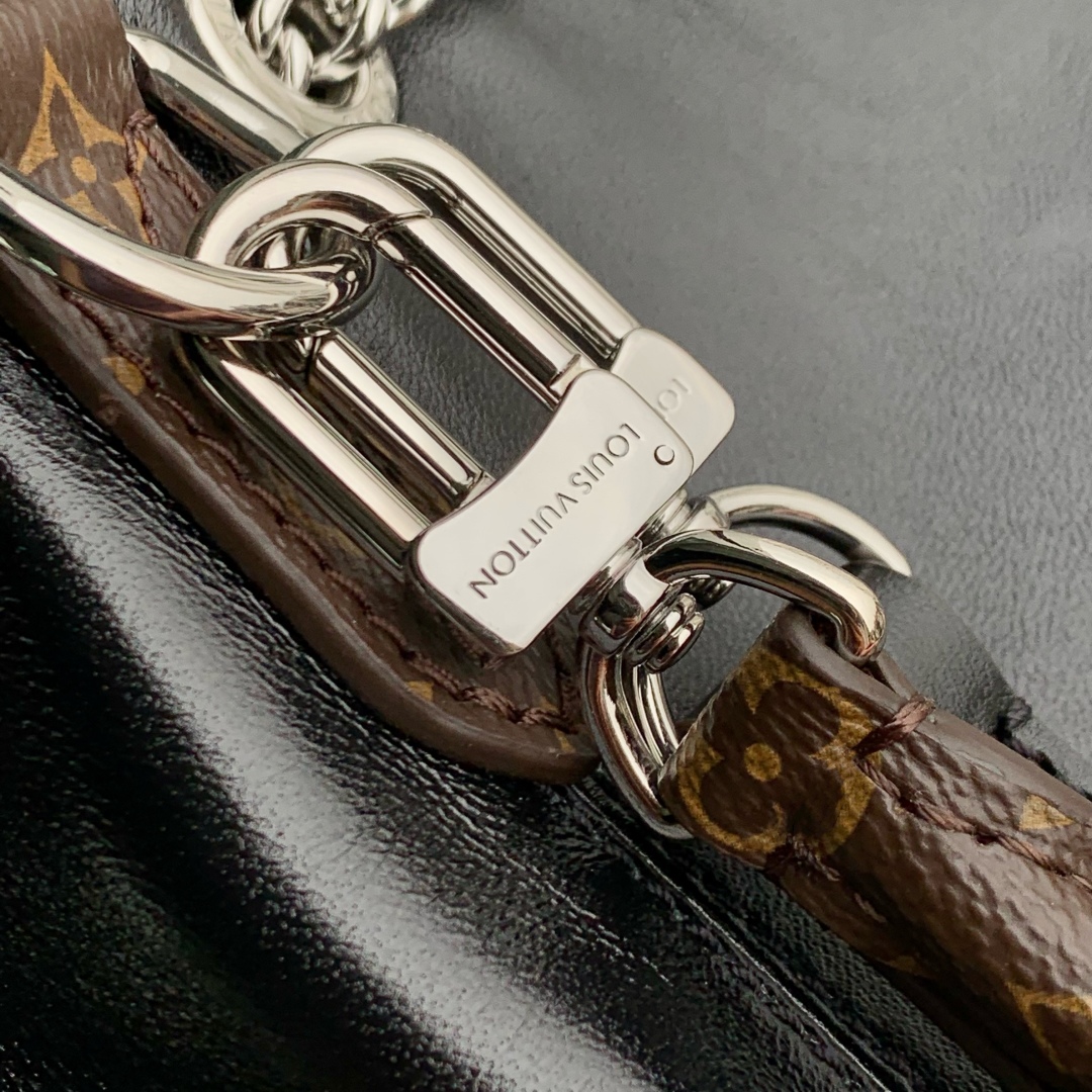 LV高仿黑色鏈條水桶包 經典Monogram拼接皮革百搭精品｜歐美奢侈品精品推薦