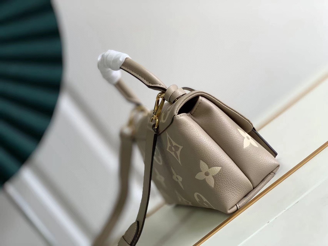 LV原單灰米拼色壓花鎖扣手提包 氣質高雅時尚女用包款｜歐美奢侈品精品推薦