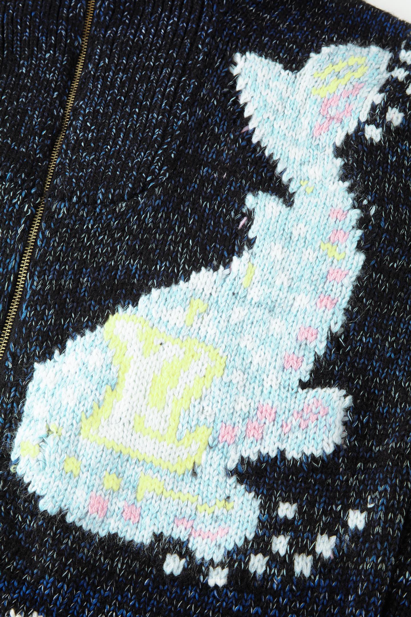 LV 原單雙兔圖騰針織外套 藍色毛線拉鍊款｜歐美奢侈品精品推薦