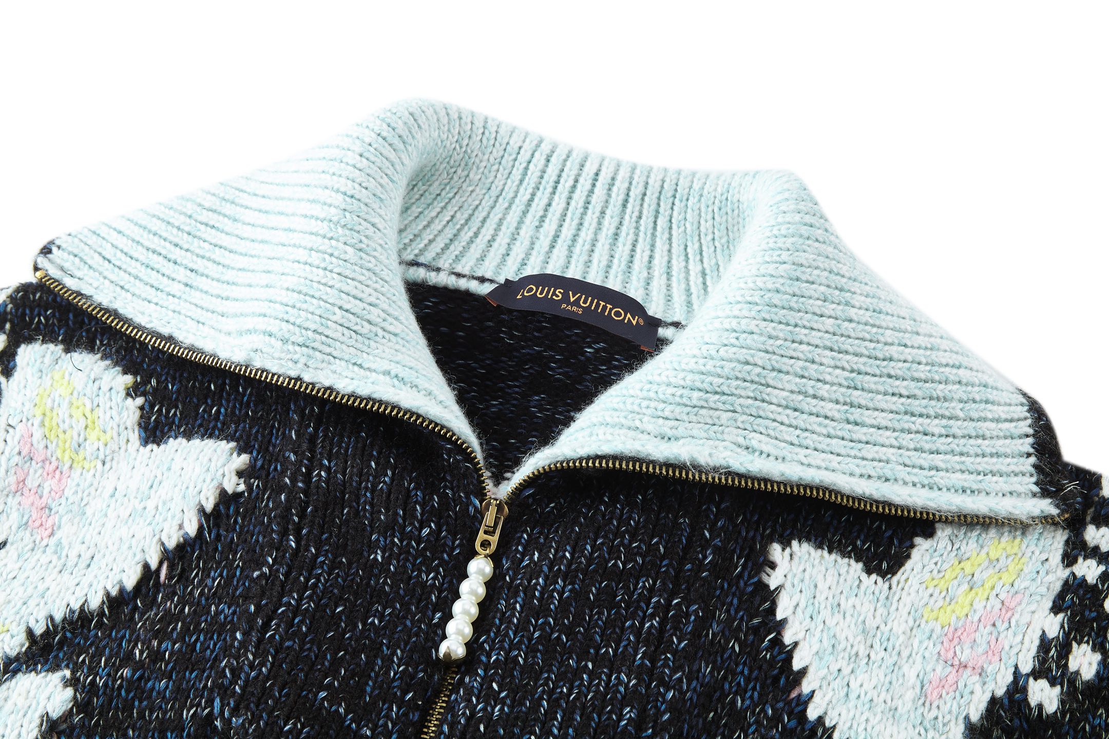 LV 原單雙兔圖騰針織外套 藍色毛線拉鍊款｜歐美奢侈品精品推薦