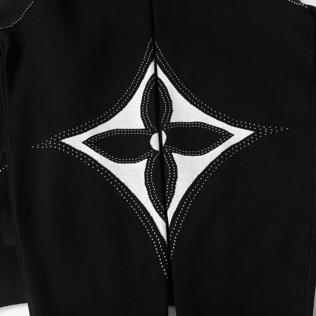 LV 精品仿製黑色花卉圖騰連帽外套 立體刺繡拉鍊設計｜歐美奢侈品精品推薦