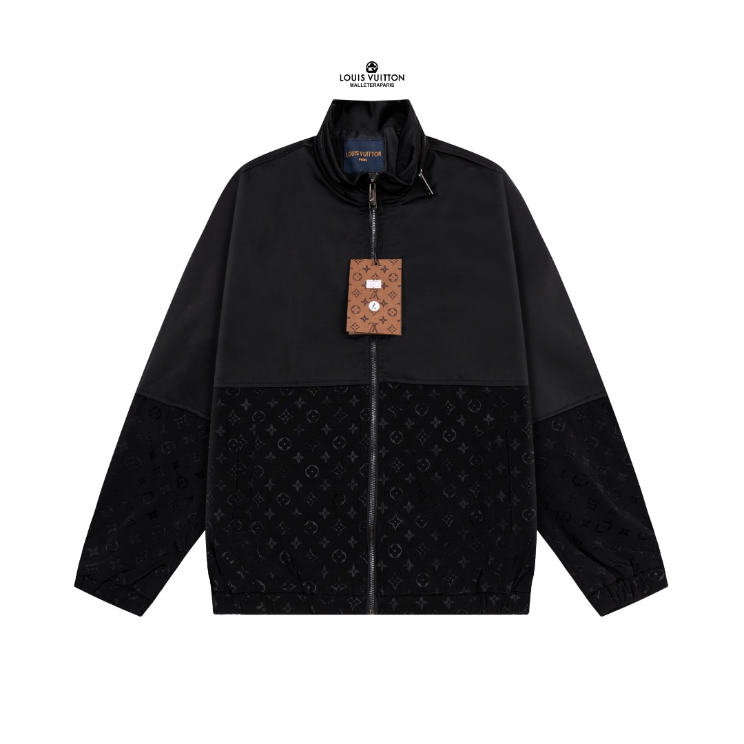 LV 超A貨黑色拼接Monogram運動夾克 時尚輕奢防風款|超A仿原單精品圖片 2 LV 超A貨黑色拼接Monogram運動夾克 時尚輕奢防風款|歐美奢侈品精品推薦