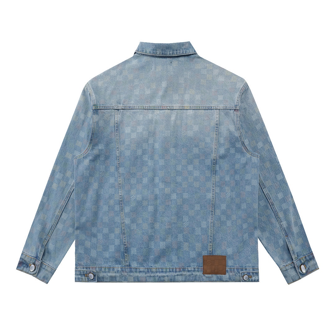 LV 精品仿製淺藍棋盤格丹寧夾克 時尚復古牛仔外套｜歐美奢侈品精品推薦