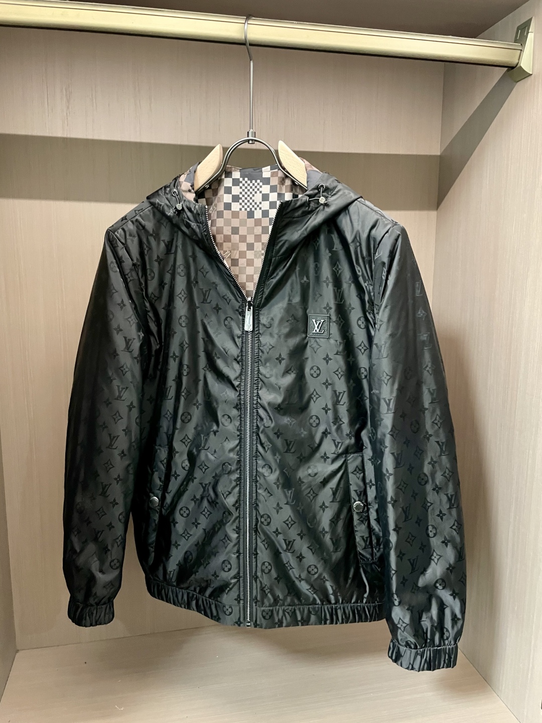 LV A貨風衣外套 幾何棋盤格Monogram輕薄防風外套