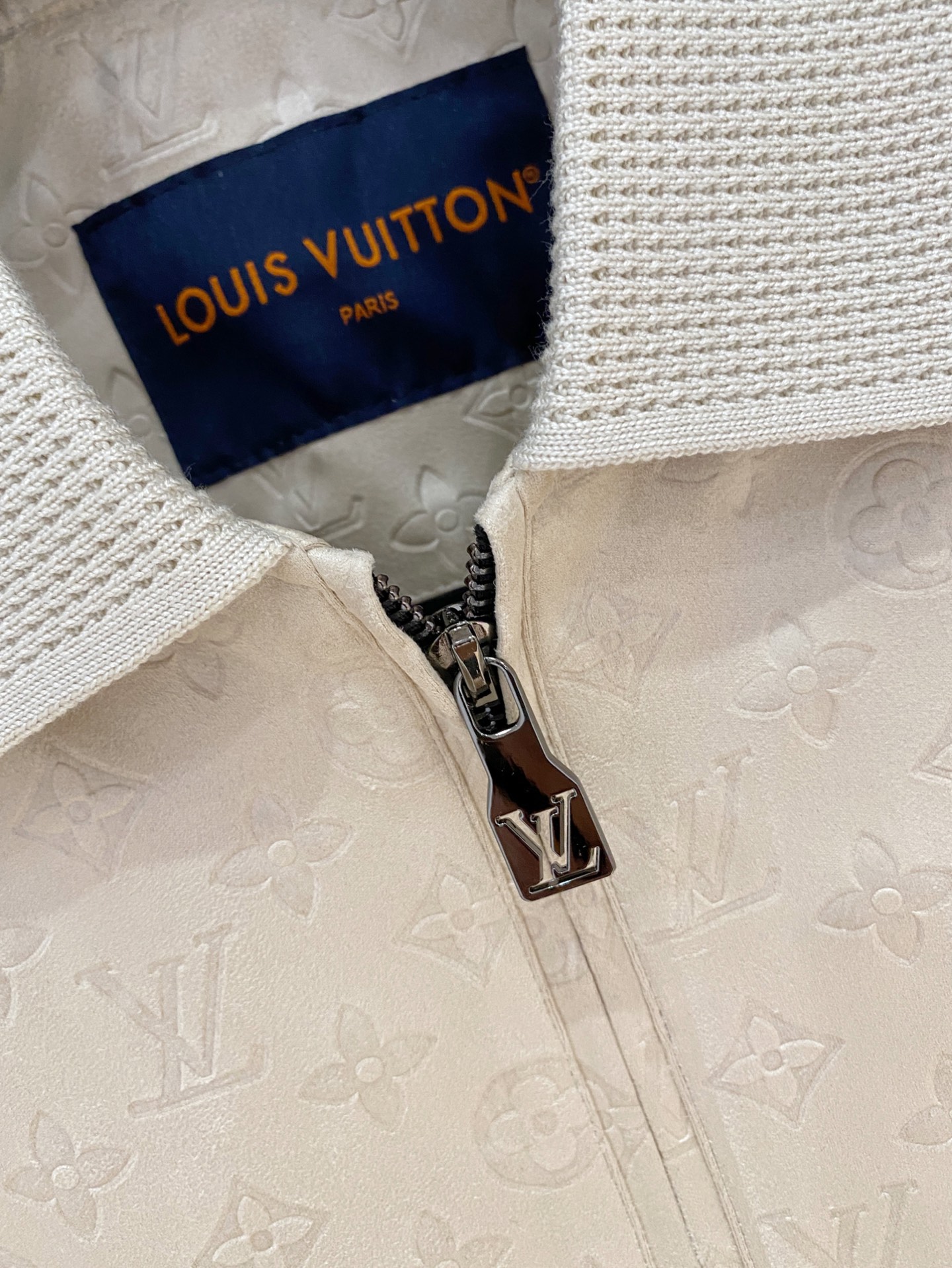 LV高仿白色Monogram拼接針織外套 立領精品夾克｜歐美奢侈品精品推薦