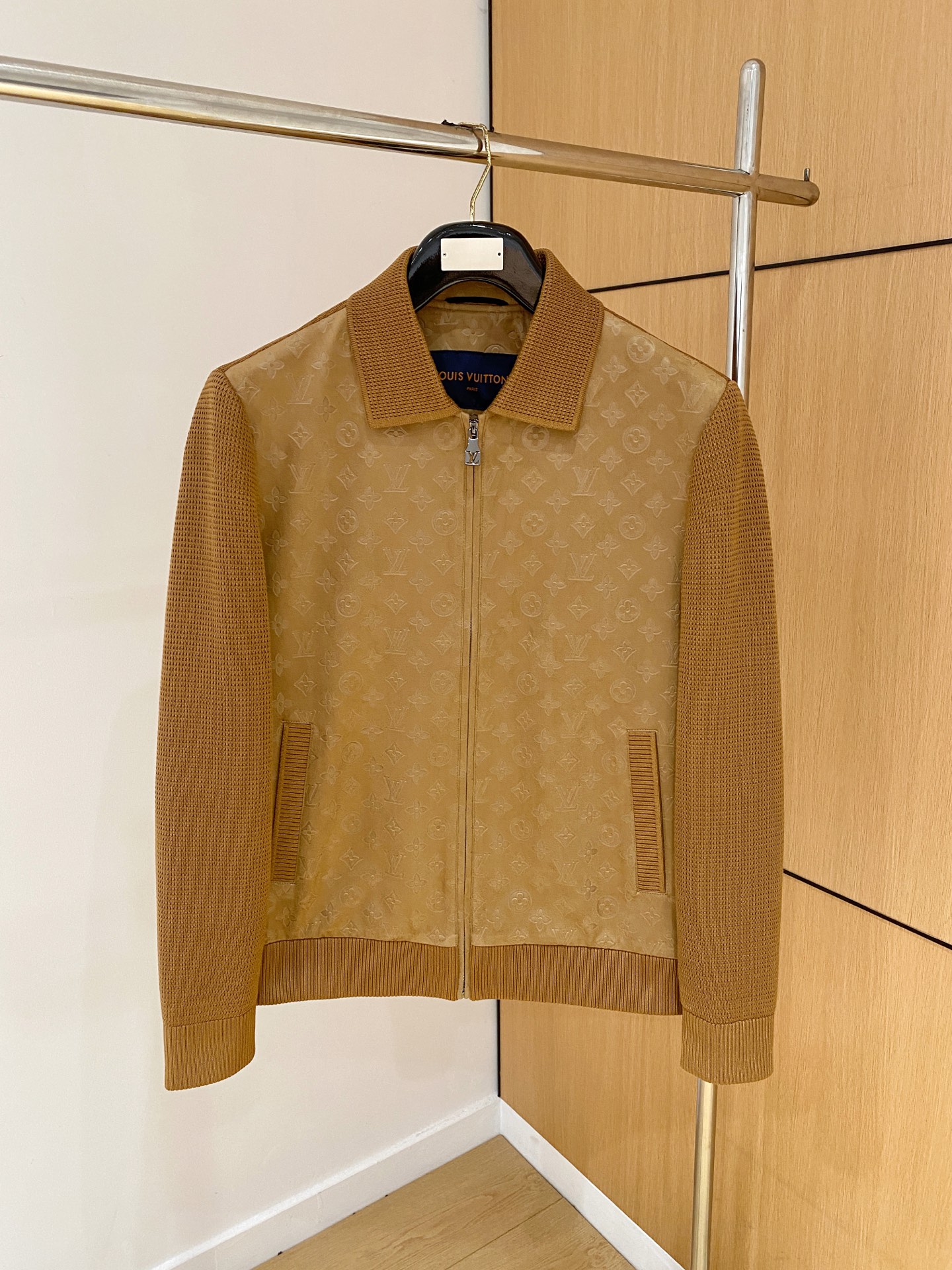 LV原單焦糖棕Monogram拼接針織外套 經典立領夾克
