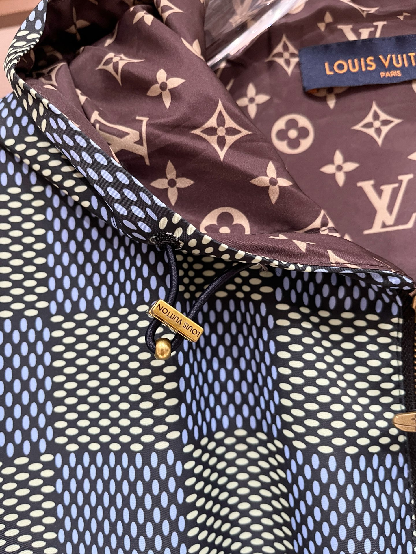 LV A貨藍白棋盤格連帽外套 Monogram內裡設計時尚夾克