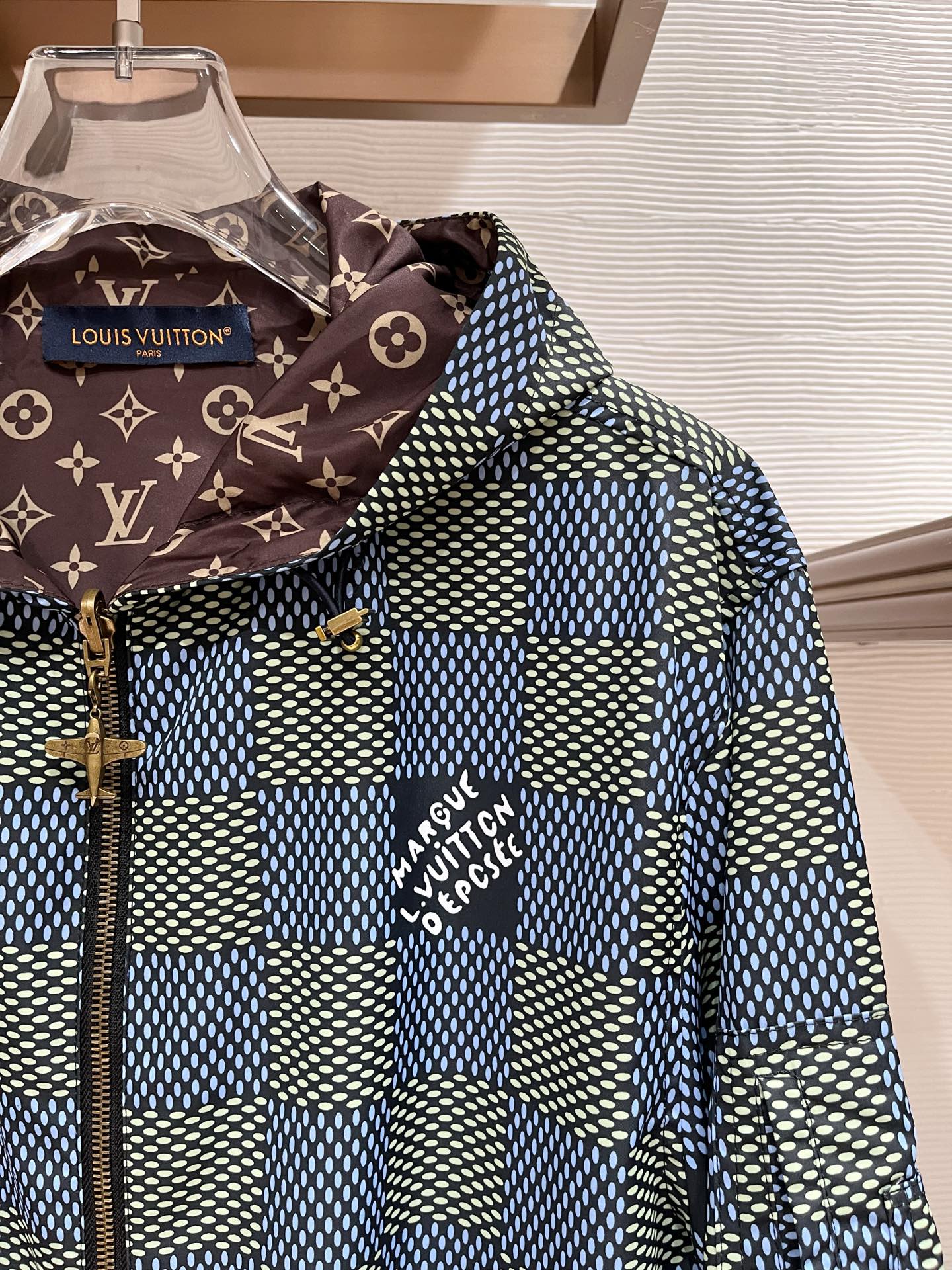 LV A貨藍白棋盤格連帽外套 Monogram內裡設計時尚夾克