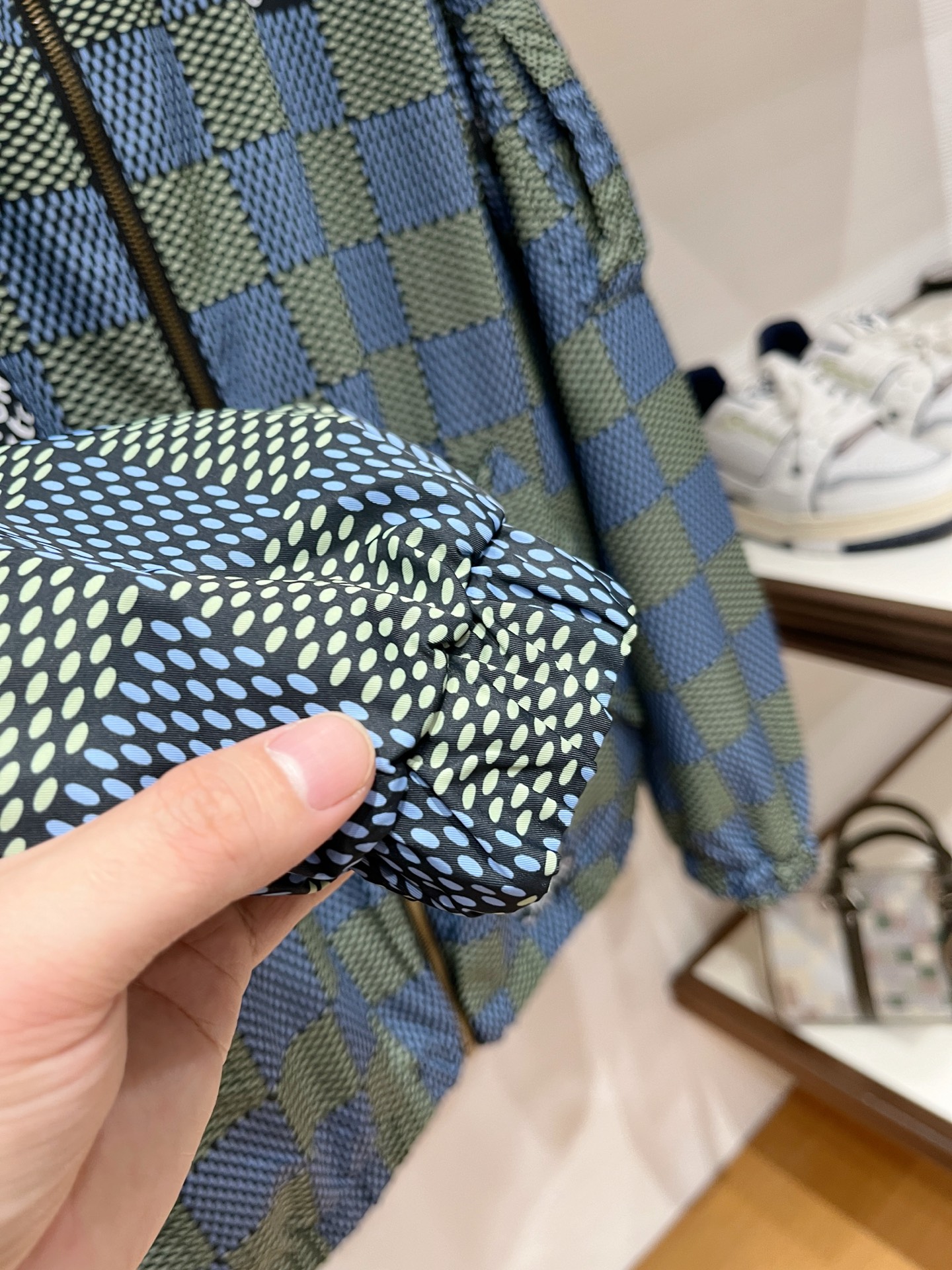 LV A貨藍白棋盤格連帽外套 Monogram內裡設計時尚夾克