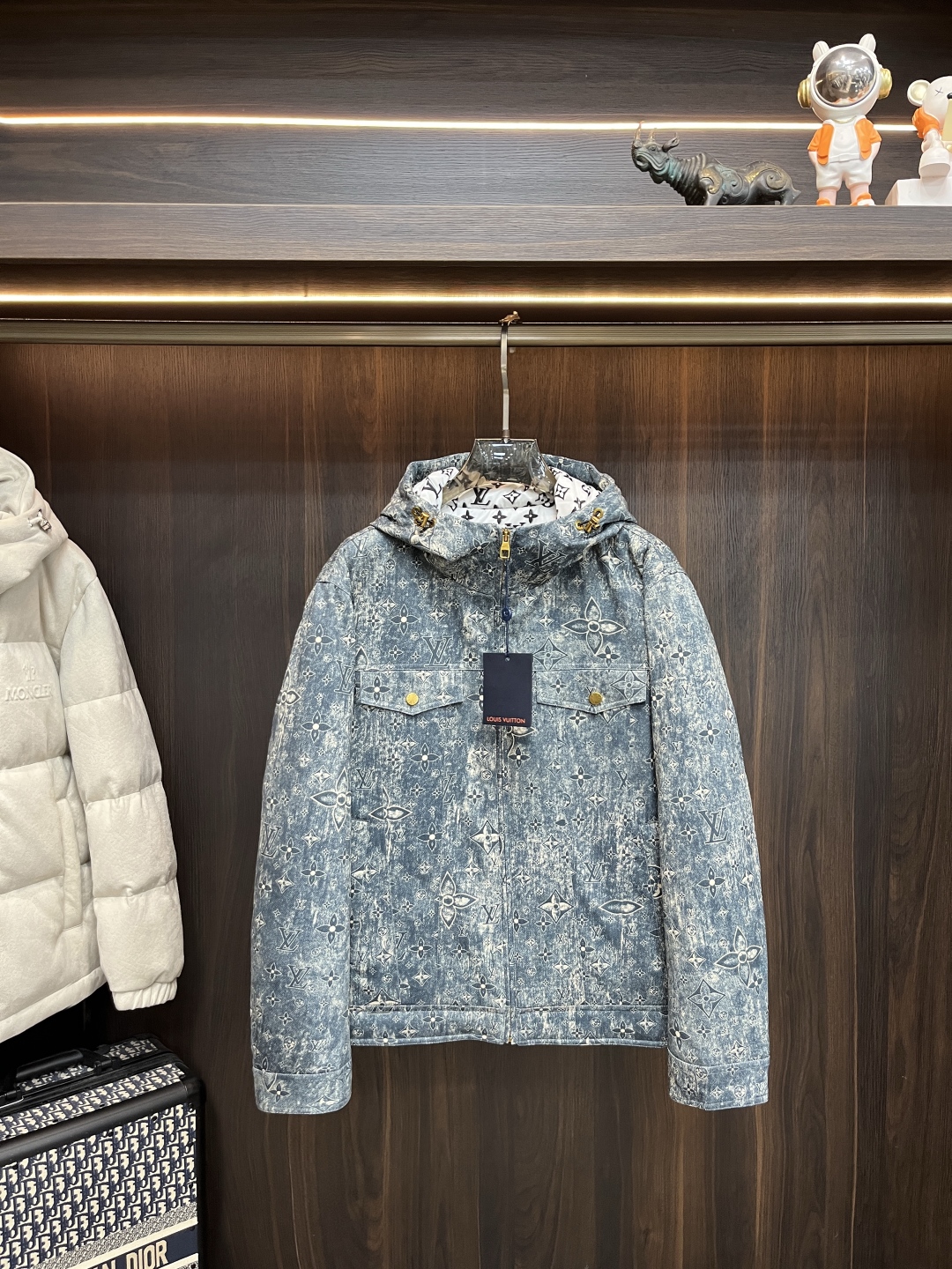 LV A貨水洗丹寧連帽外套 經典老花印花牛仔夾克