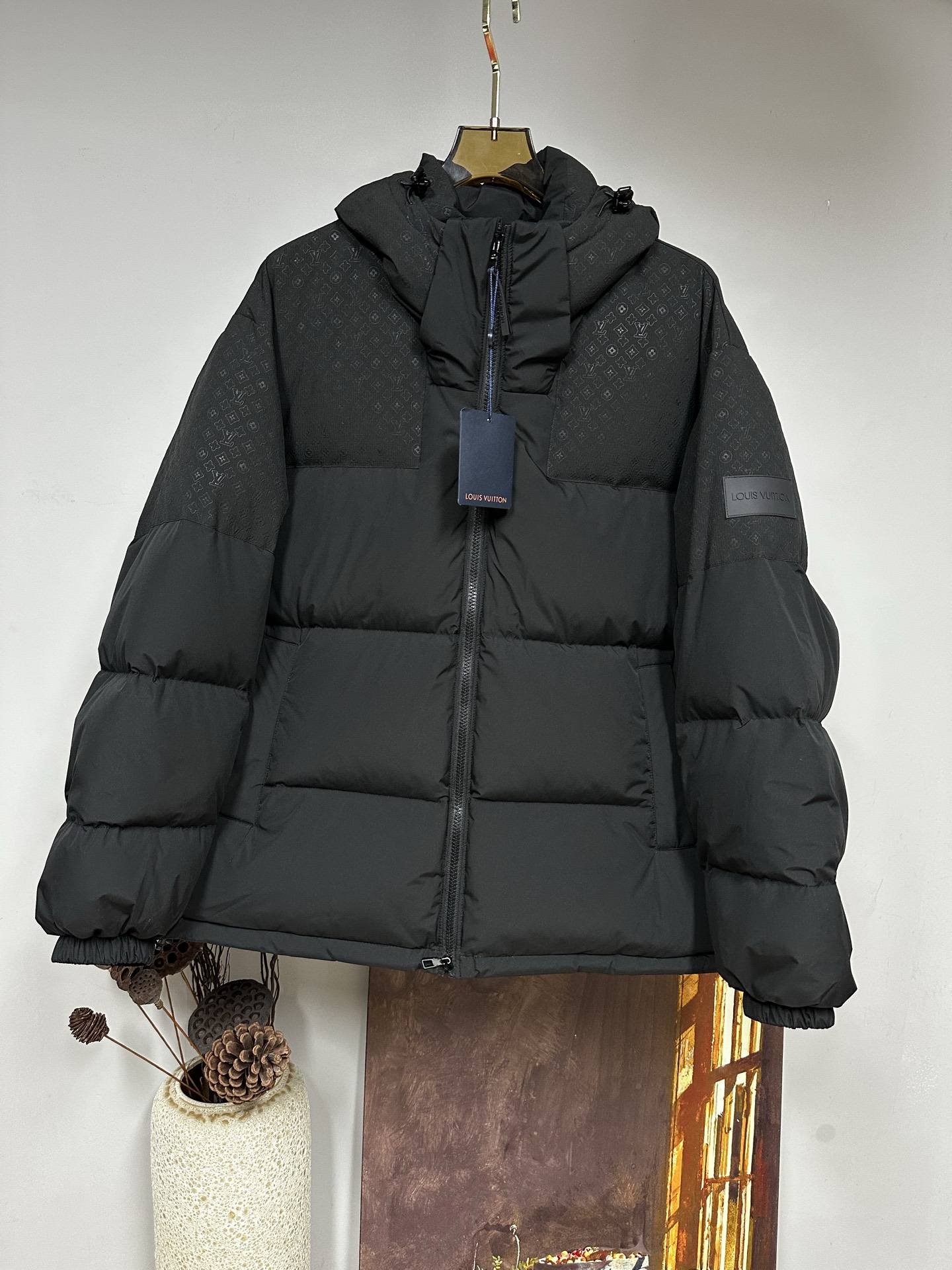 LV一比一黑色羽絨外套 Monogram拼接防風保暖男士夾克