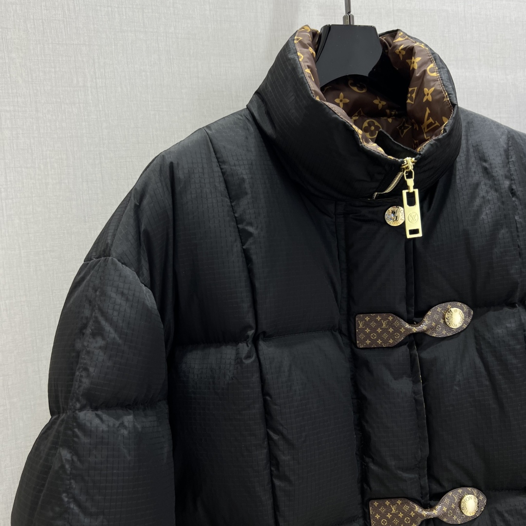 LV 原單黑色羽絨外套 經典Monogram內裡與皮扣細節 冬季奢華設計｜歐美奢侈品精品推薦