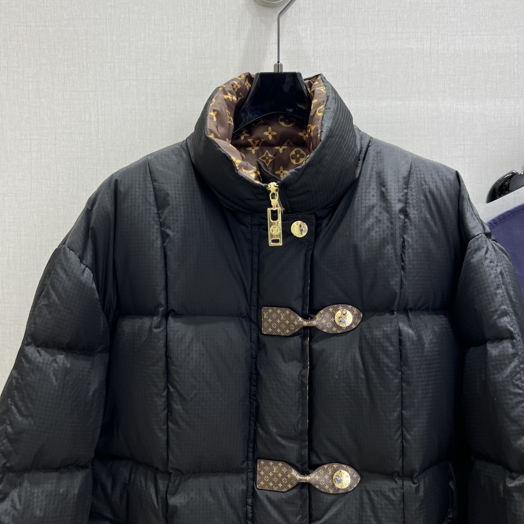LV 原單黑色羽絨外套 經典Monogram內裡與皮扣細節 冬季奢華設計｜歐美奢侈品精品推薦
