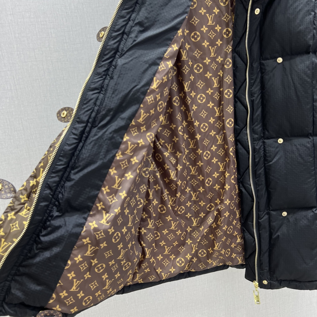 LV 原單黑色羽絨外套 經典Monogram內裡與皮扣細節 冬季奢華設計｜歐美奢侈品精品推薦