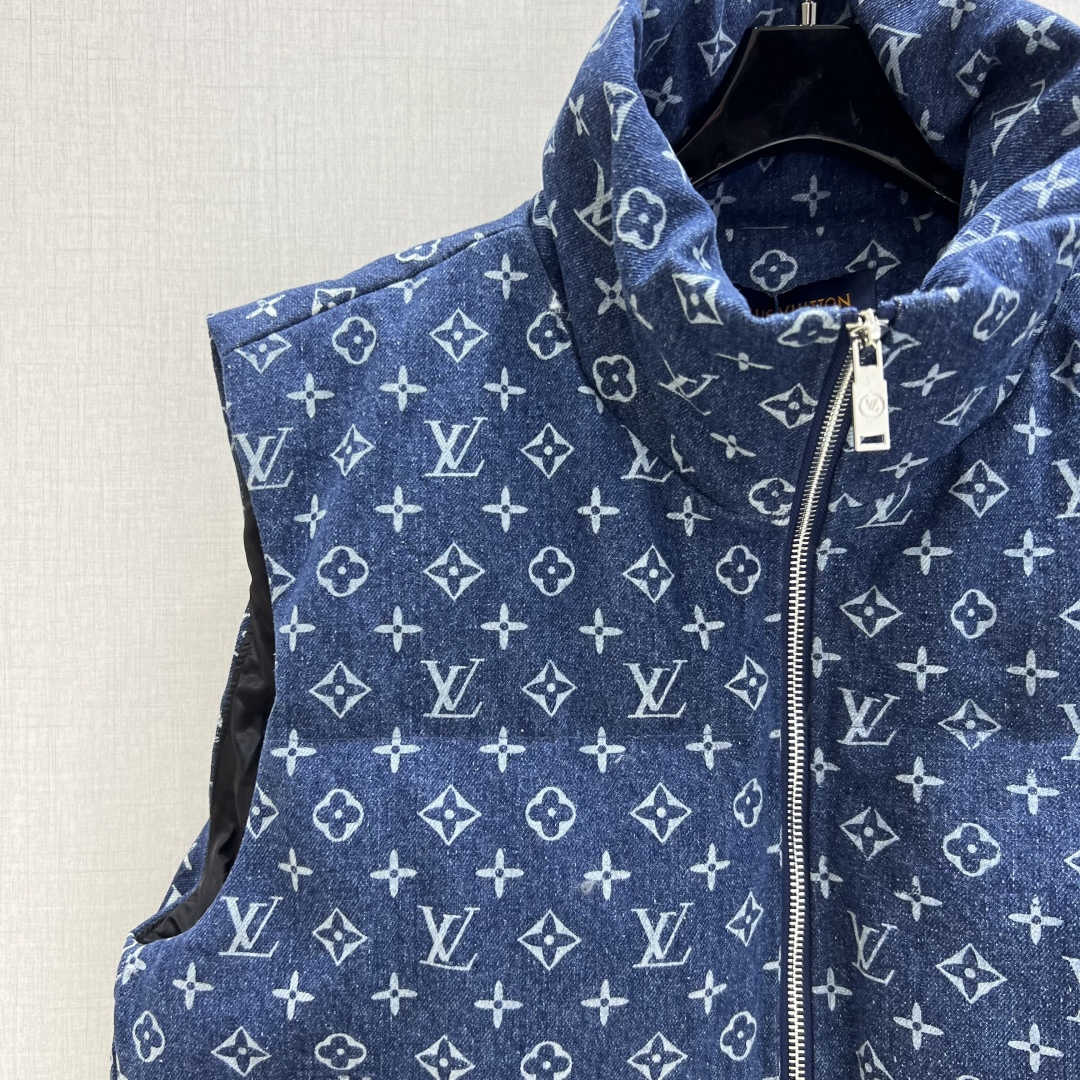 LV 一比一藍色Monogram羽絨背心 經典提花無袖保暖外搭