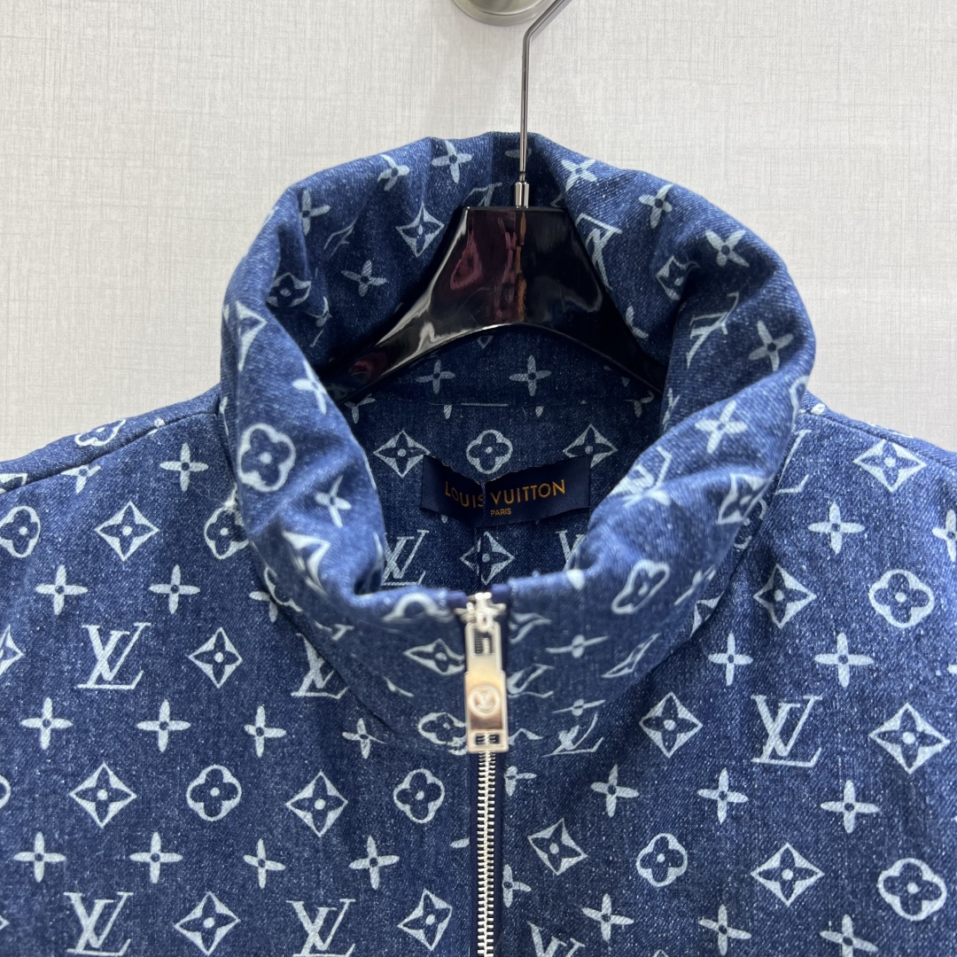 LV 一比一藍色Monogram羽絨背心 經典提花無袖保暖外搭