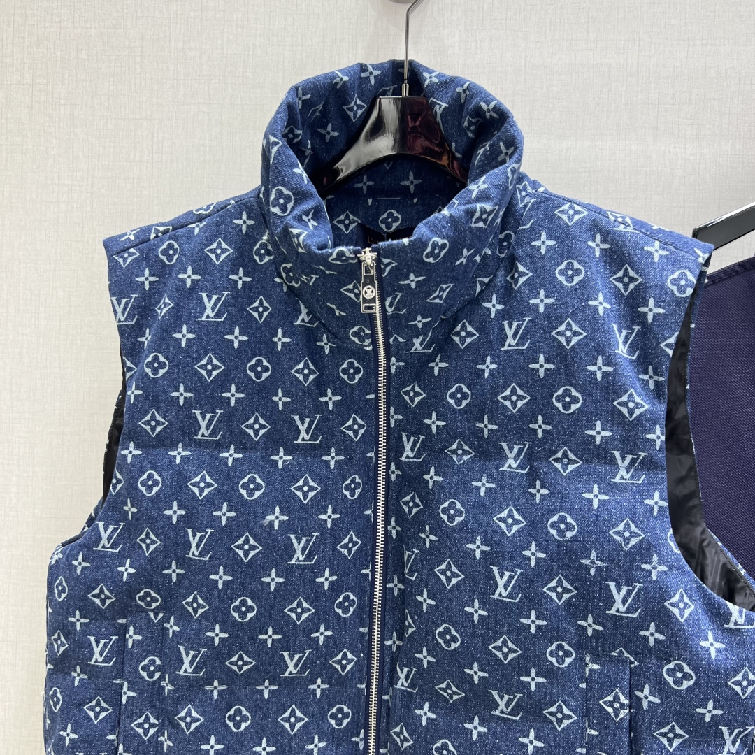 LV 一比一藍色Monogram羽絨背心 經典提花無袖保暖外搭