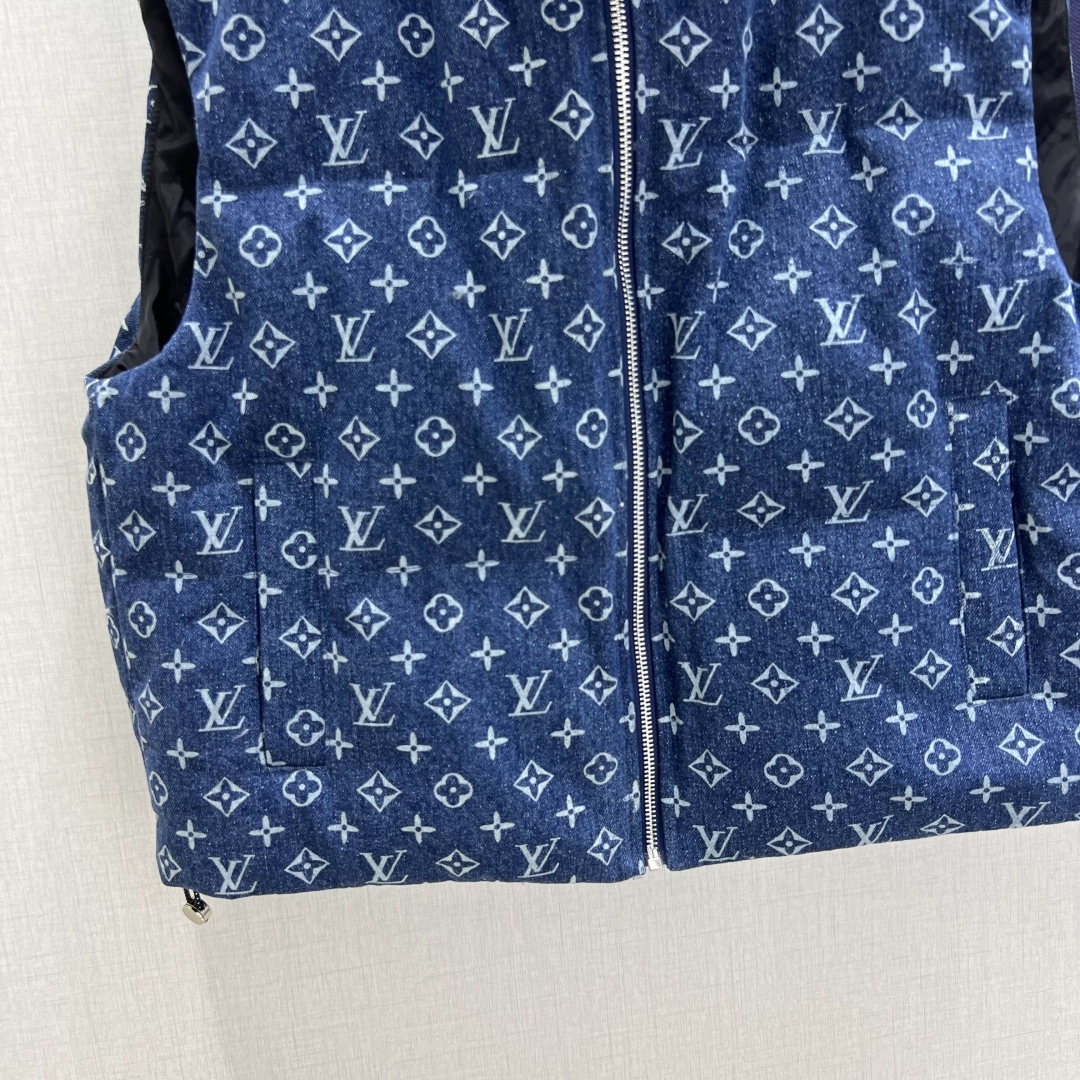 LV 一比一藍色Monogram羽絨背心 經典提花無袖保暖外搭