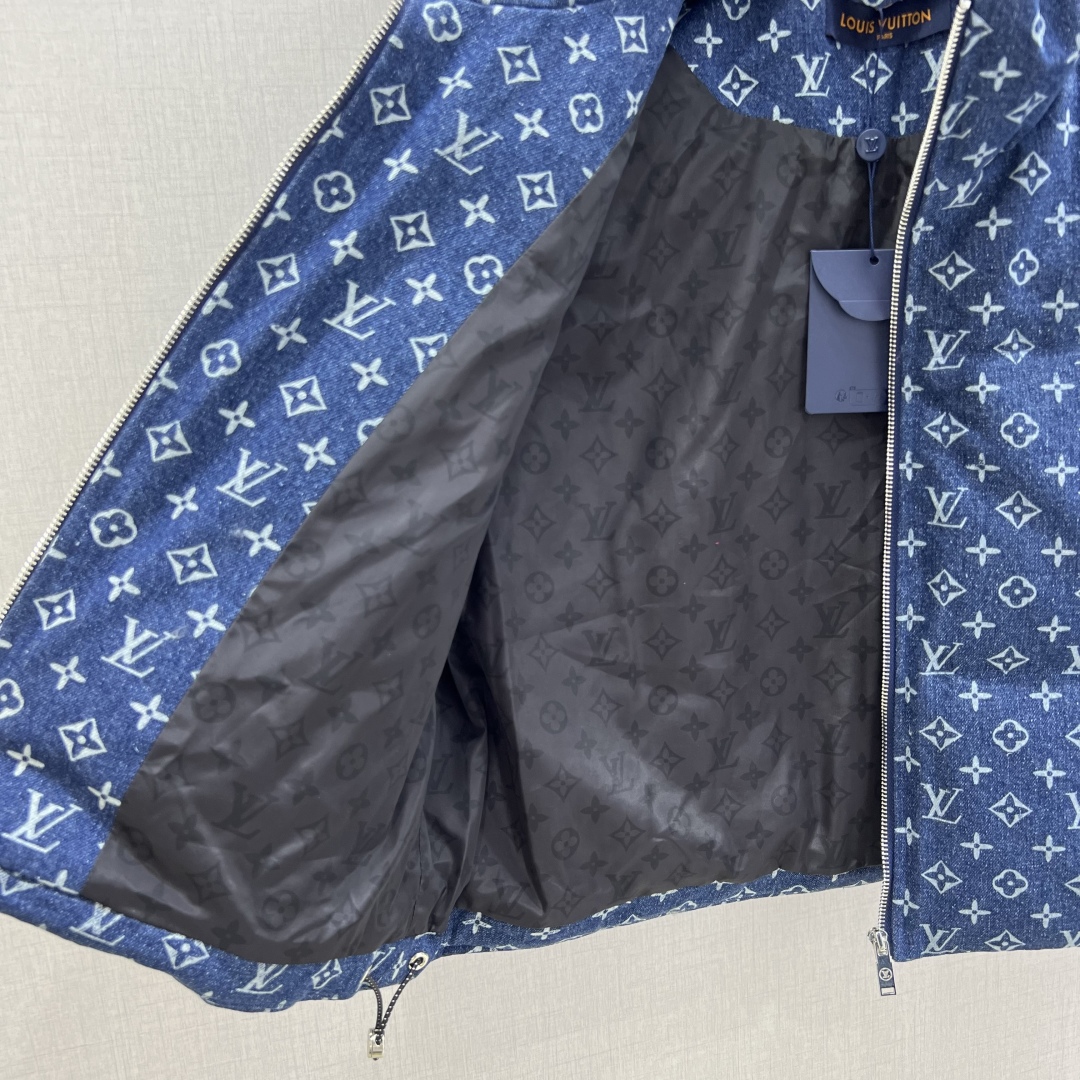LV 一比一藍色Monogram羽絨背心 經典提花無袖保暖外搭