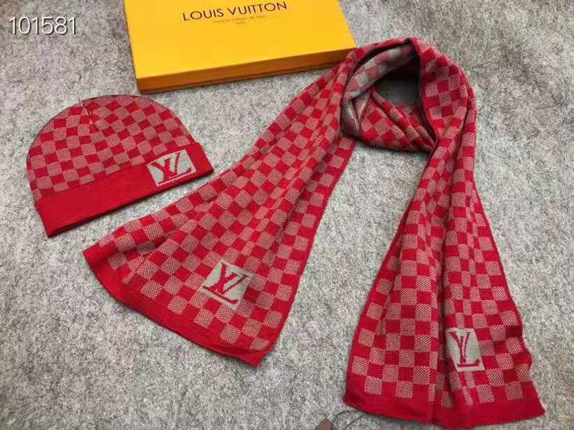 LV高仿紅色棋盤格針織帽圍巾套組|超A仿原單精品圖片 12 LV高仿紅色棋盤格針織帽圍巾套組|歐美奢侈品精品推薦