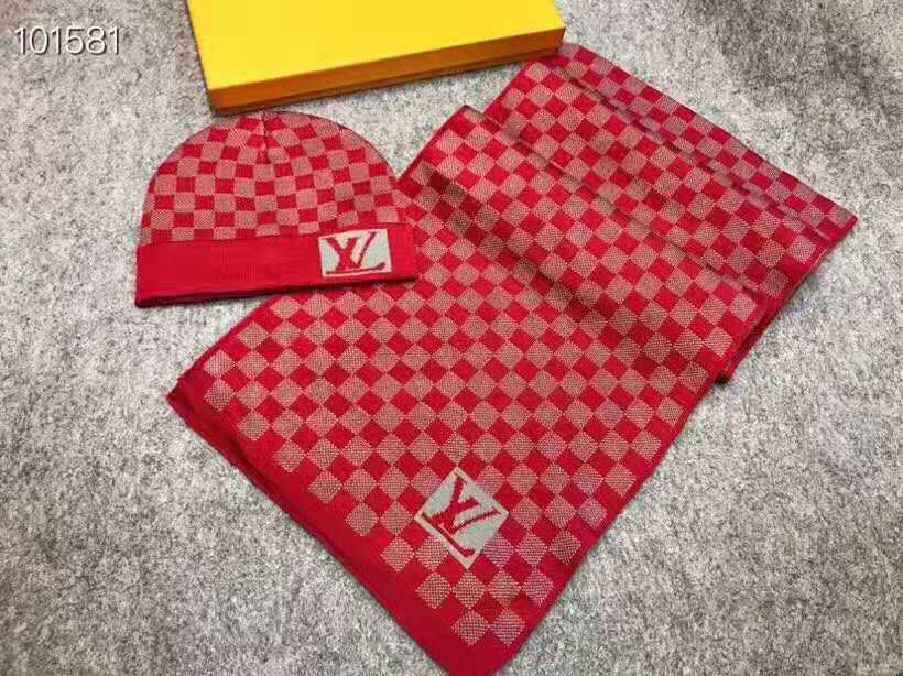 LV高仿紅色棋盤格針織帽圍巾套組|超A仿原單精品圖片 11 LV高仿紅色棋盤格針織帽圍巾套組|歐美奢侈品精品推薦