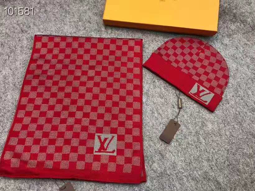LV高仿紅色棋盤格針織帽圍巾套組|超A仿原單精品圖片 10 LV高仿紅色棋盤格針織帽圍巾套組|歐美奢侈品精品推薦