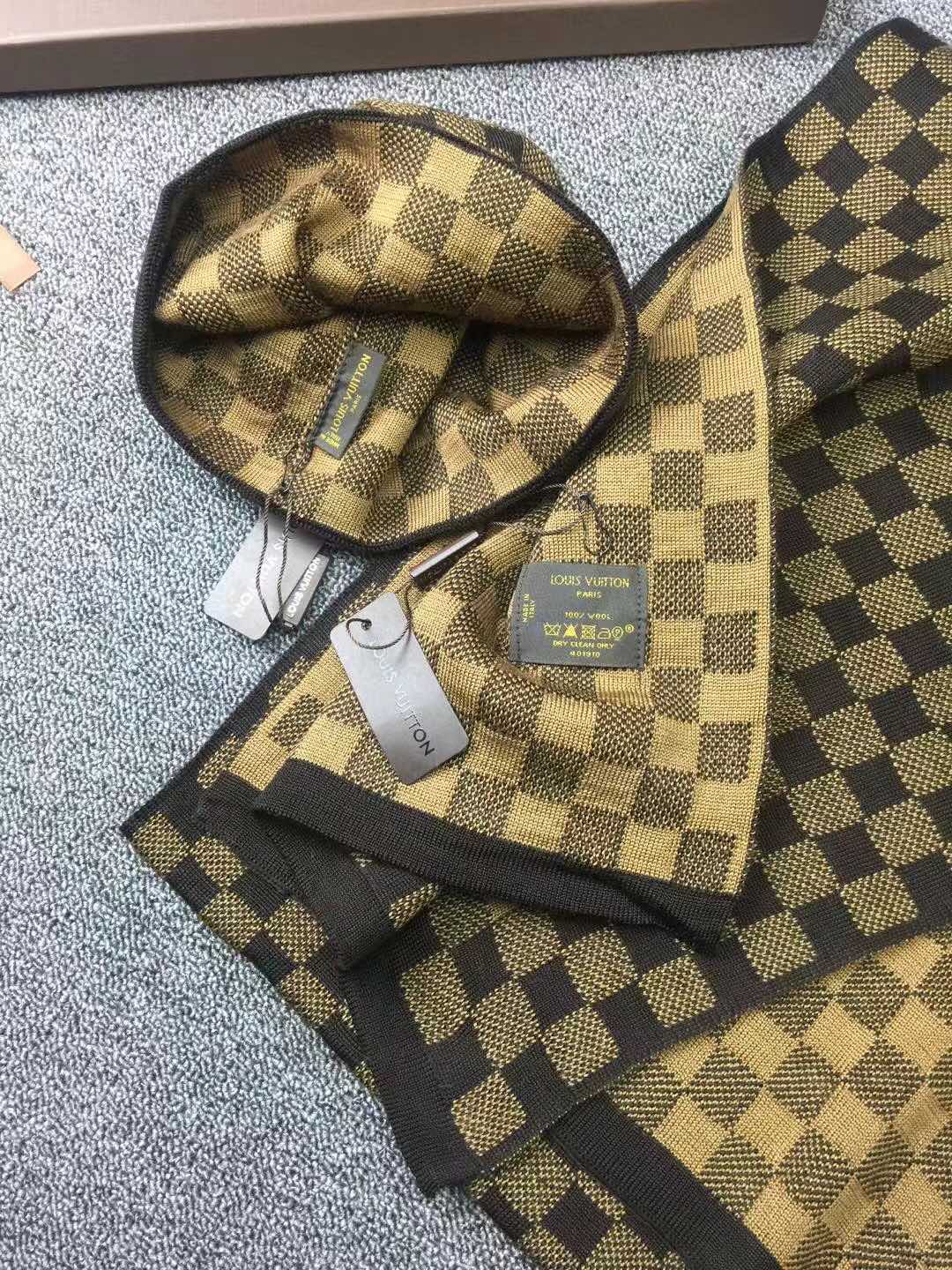 LV原單棕色棋盤格針織帽圍巾組合|超A仿原單精品圖片 13 LV原單棕色棋盤格針織帽圍巾組合|歐美奢侈品精品推薦