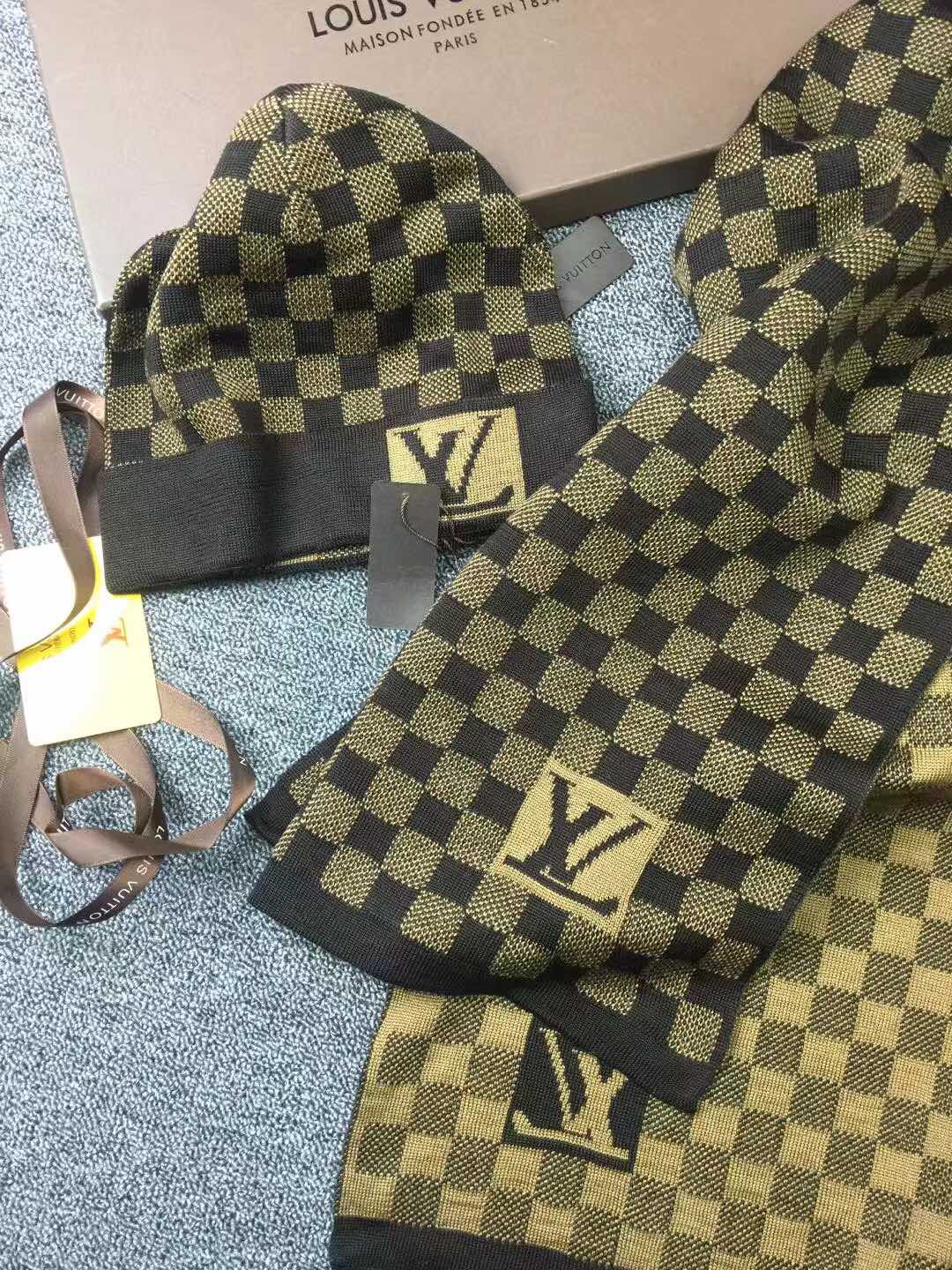 LV原單棕色棋盤格針織帽圍巾組合|超A仿原單精品圖片 12 LV原單棕色棋盤格針織帽圍巾組合|歐美奢侈品精品推薦