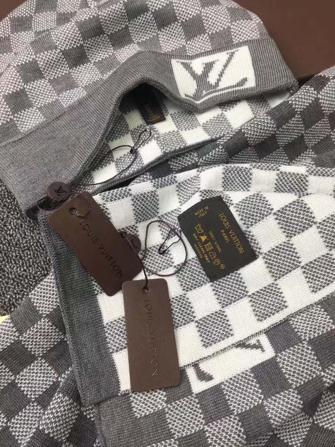 LV一比一灰色棋盤格針織帽圍巾組|超A仿原單精品圖片 7 LV一比一灰色棋盤格針織帽圍巾組|歐美奢侈品精品推薦