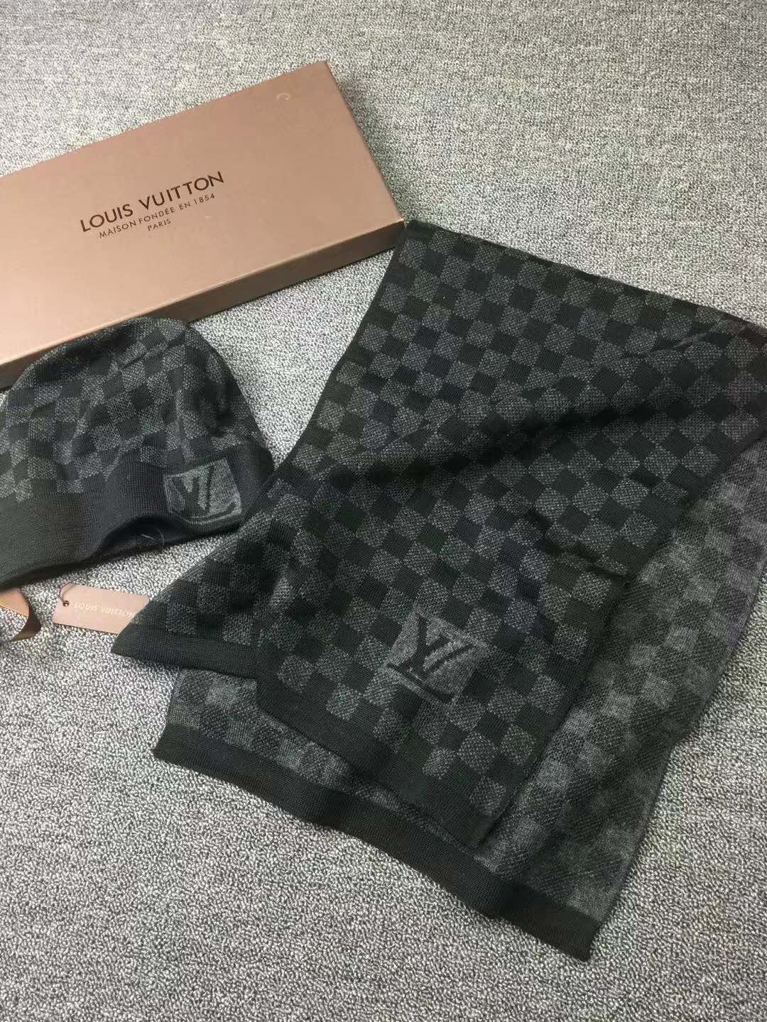 LV頂級復刻黑灰格針織帽圍巾套組|超A仿原單精品圖片 6 LV頂級復刻黑灰格針織帽圍巾套組|歐美奢侈品精品推薦