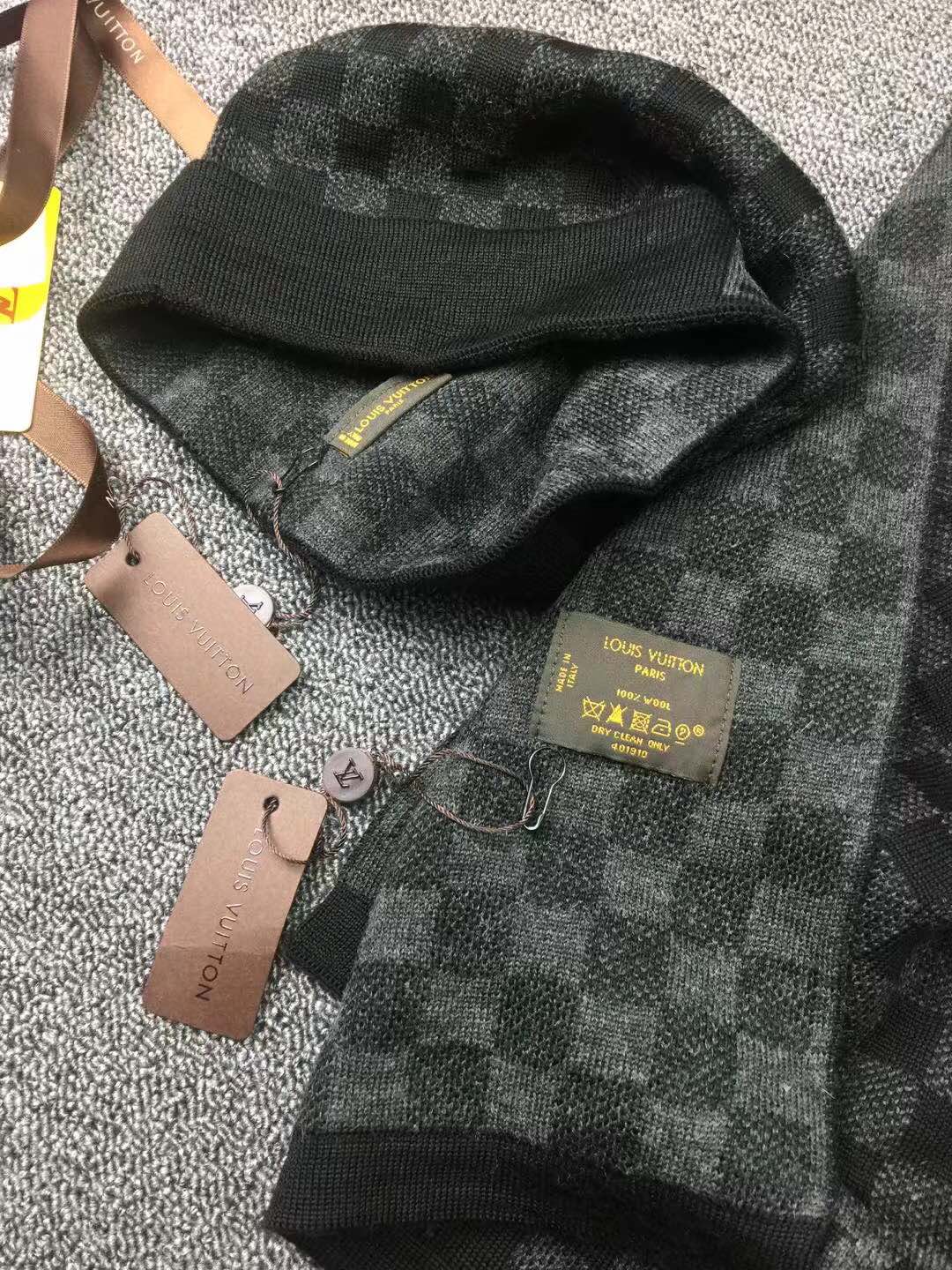 LV頂級復刻黑灰格針織帽圍巾套組|超A仿原單精品圖片 13 LV頂級復刻黑灰格針織帽圍巾套組|歐美奢侈品精品推薦