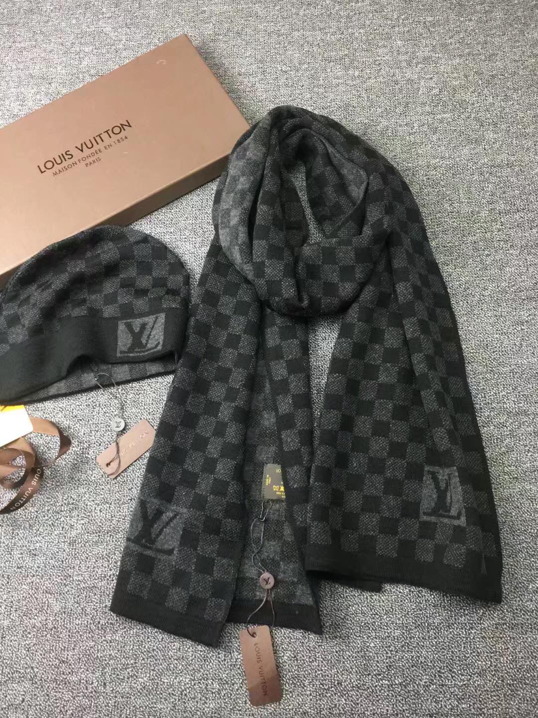 LV頂級復刻黑灰格針織帽圍巾套組|超A仿原單精品圖片 2 LV頂級復刻黑灰格針織帽圍巾套組|歐美奢侈品精品推薦