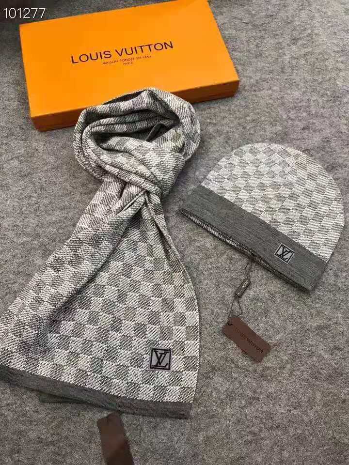 LVA貨米灰色棋盤格針織帽圍巾組|超A仿原單精品圖片 2 LVA貨米灰色棋盤格針織帽圍巾組|歐美奢侈品精品推薦